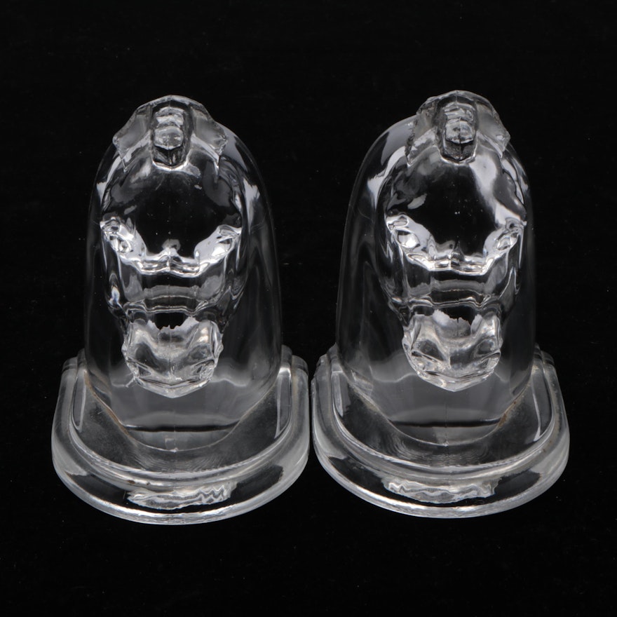 Molded Glass Horse Head Bookends, Late 20th Century