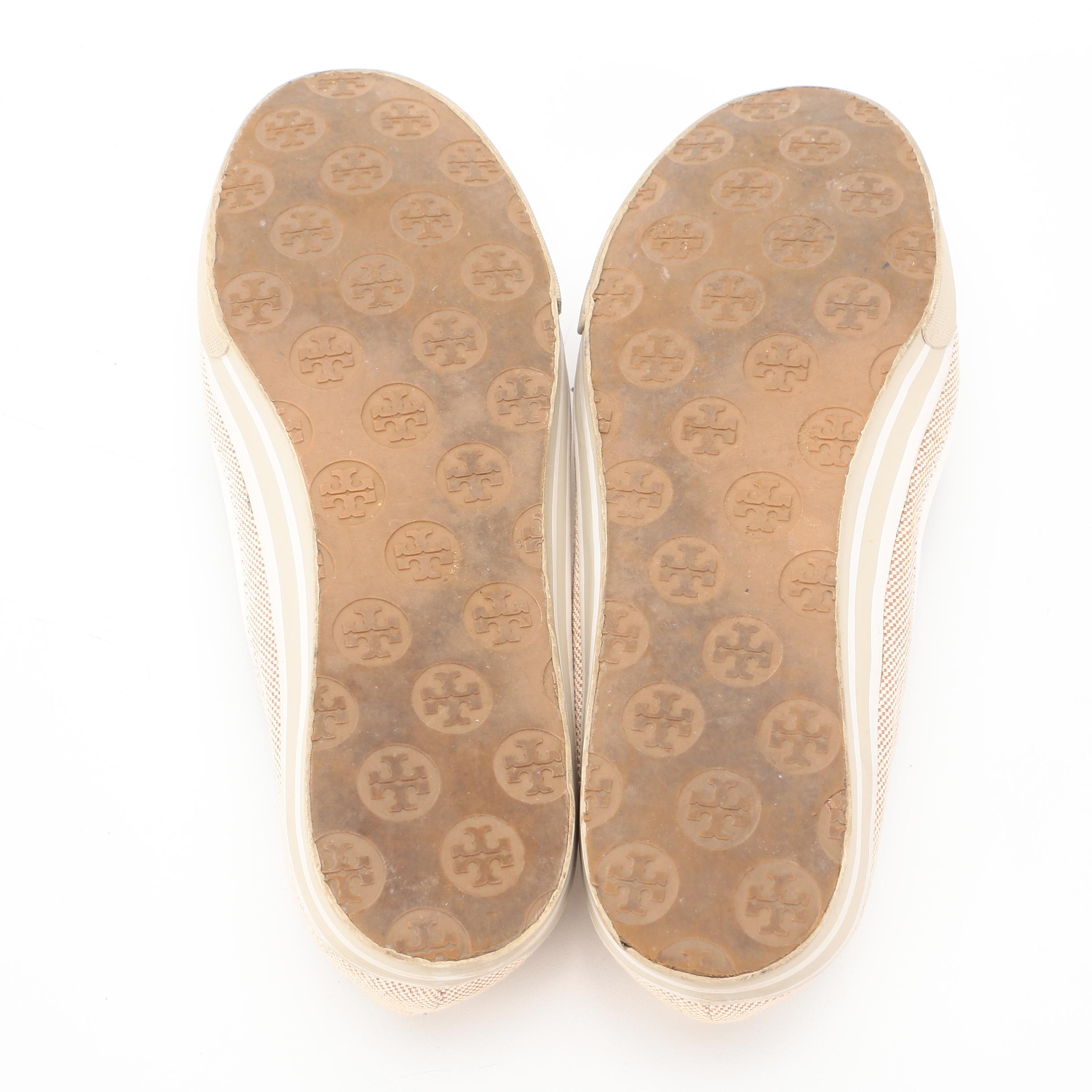 Tory Burch Minnie Logo Patent Leather and Canvas Ballet Flats