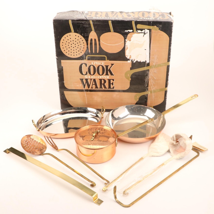 Solid Copper Cookware Set, Mid to Late 20th Century