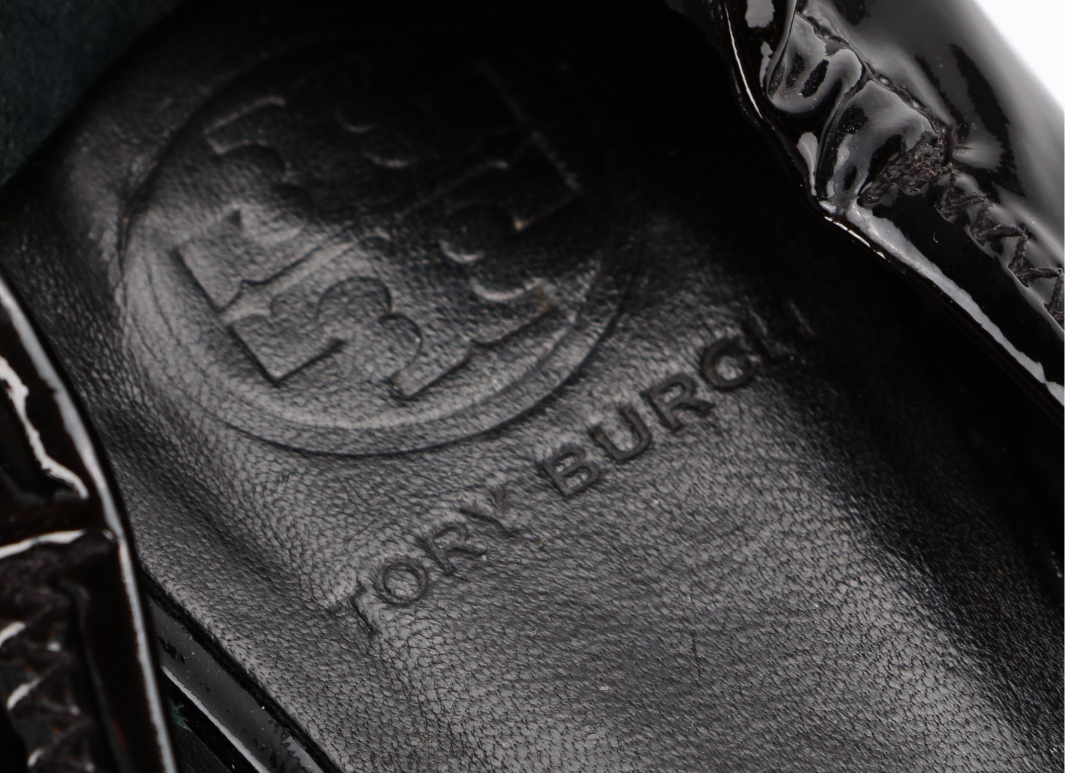 Tory Burch Minnie Logo Patent Leather and Canvas Ballet Flats