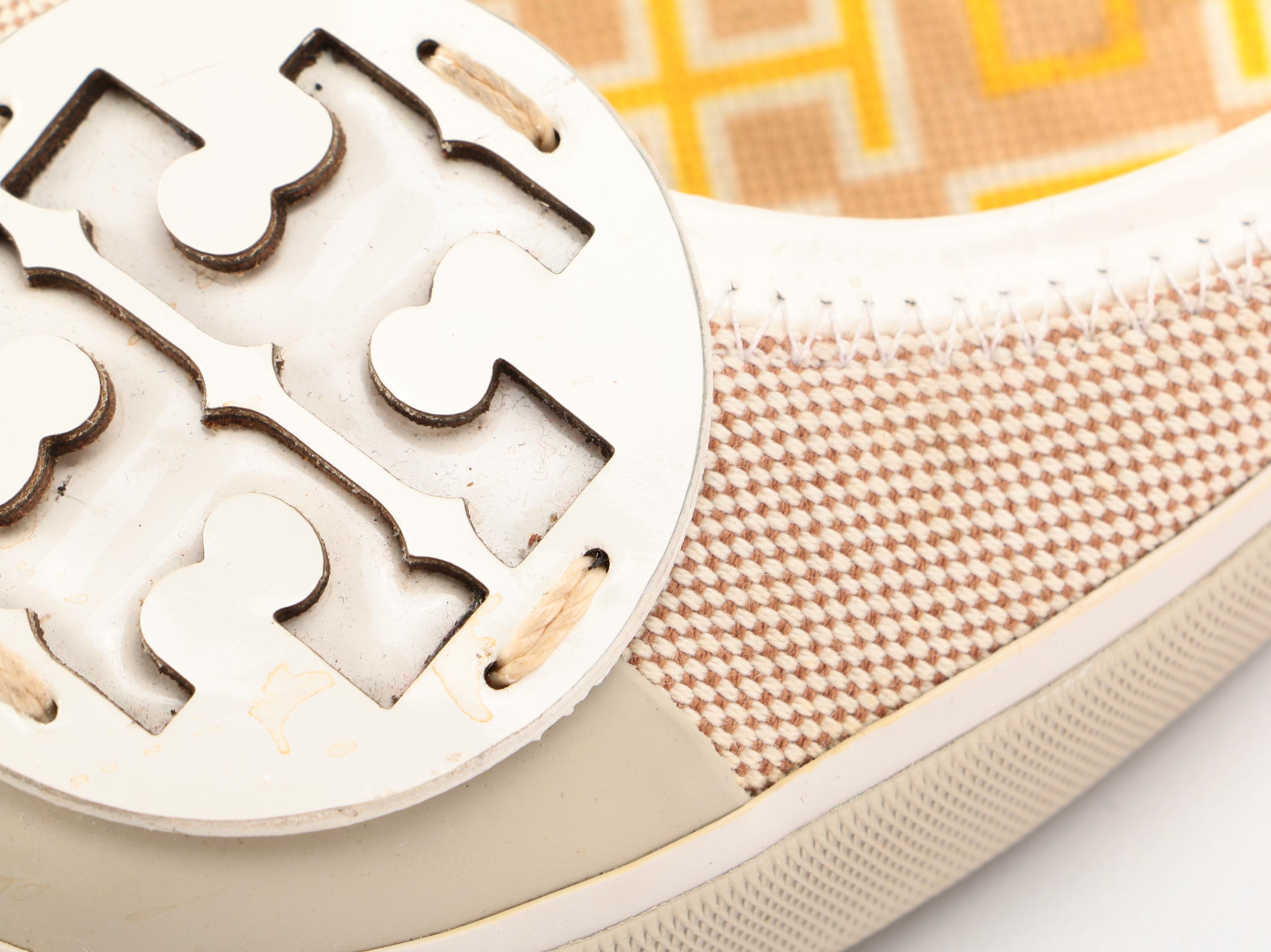 Tory Burch Minnie Logo Patent Leather and Canvas Ballet Flats