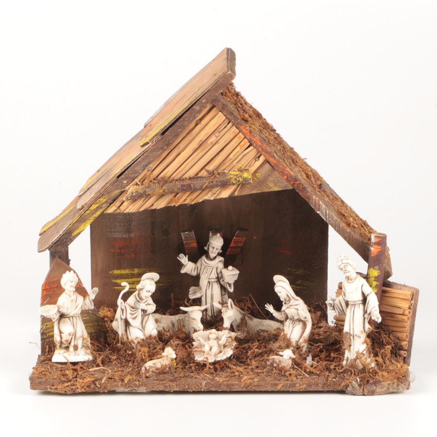 Italian Resin and Natural Materials Nativity Scene