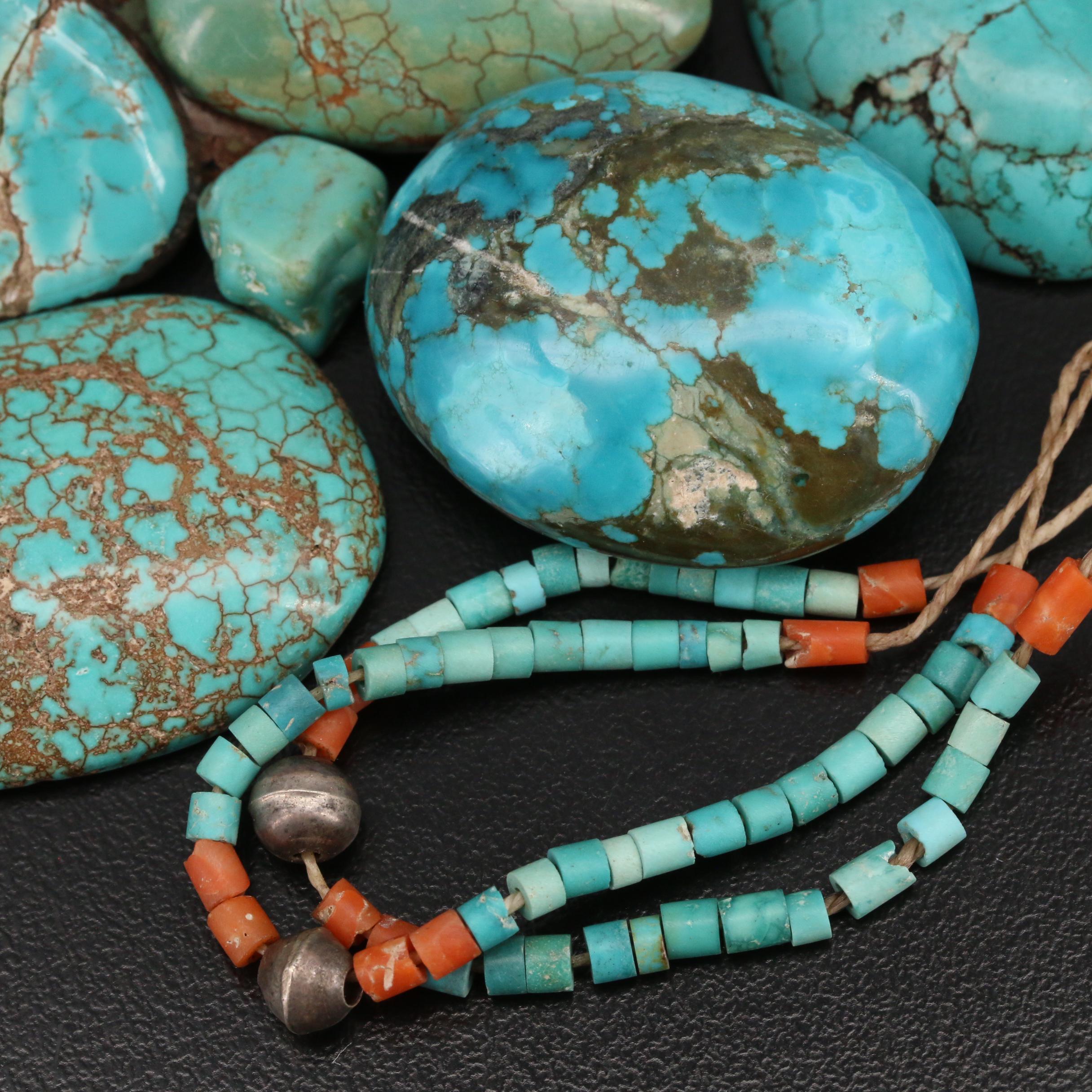 Loose Tumbled Rough and Mixed Turquoise and Magnesite Cabochons
