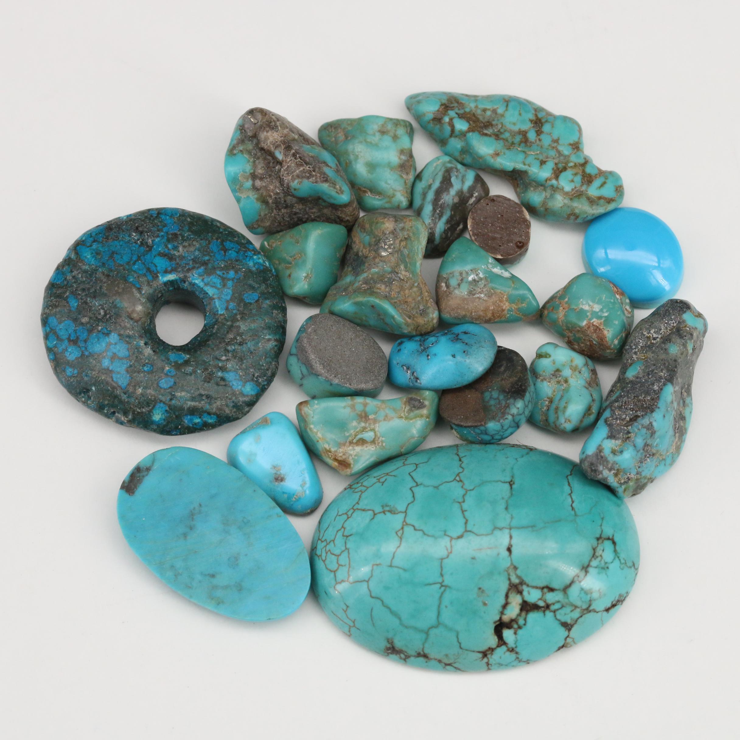 Loose Tumbled Rough and Mixed Turquoise and Magnesite Cabochons