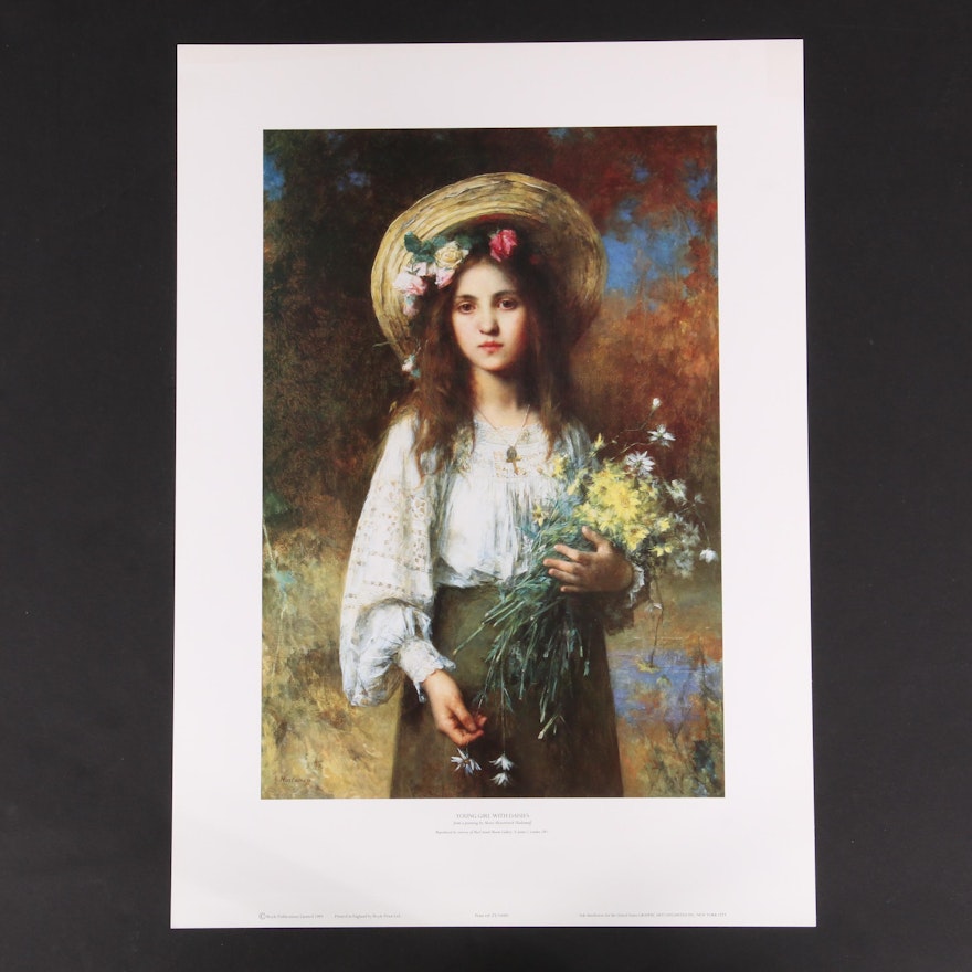 Offset Lithograph After Alexei Harlamoff "Young Girl With Daisies"