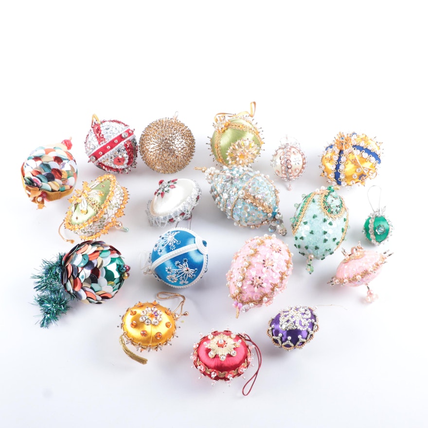 Victorian Style Bead and Sequin Christmas Tree Ornaments