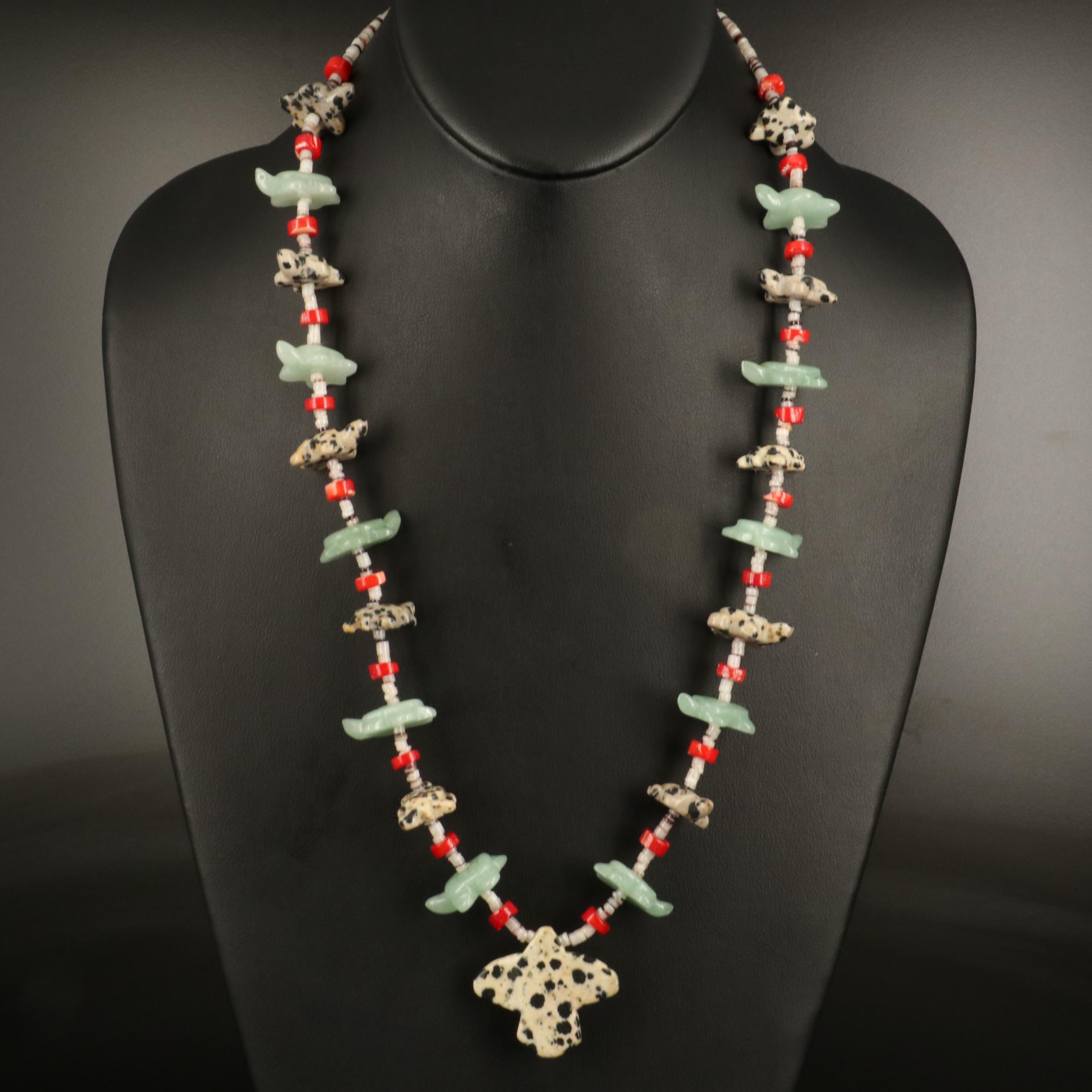 Dalmation Stone, Coral and Aventurine Fetish Necklace