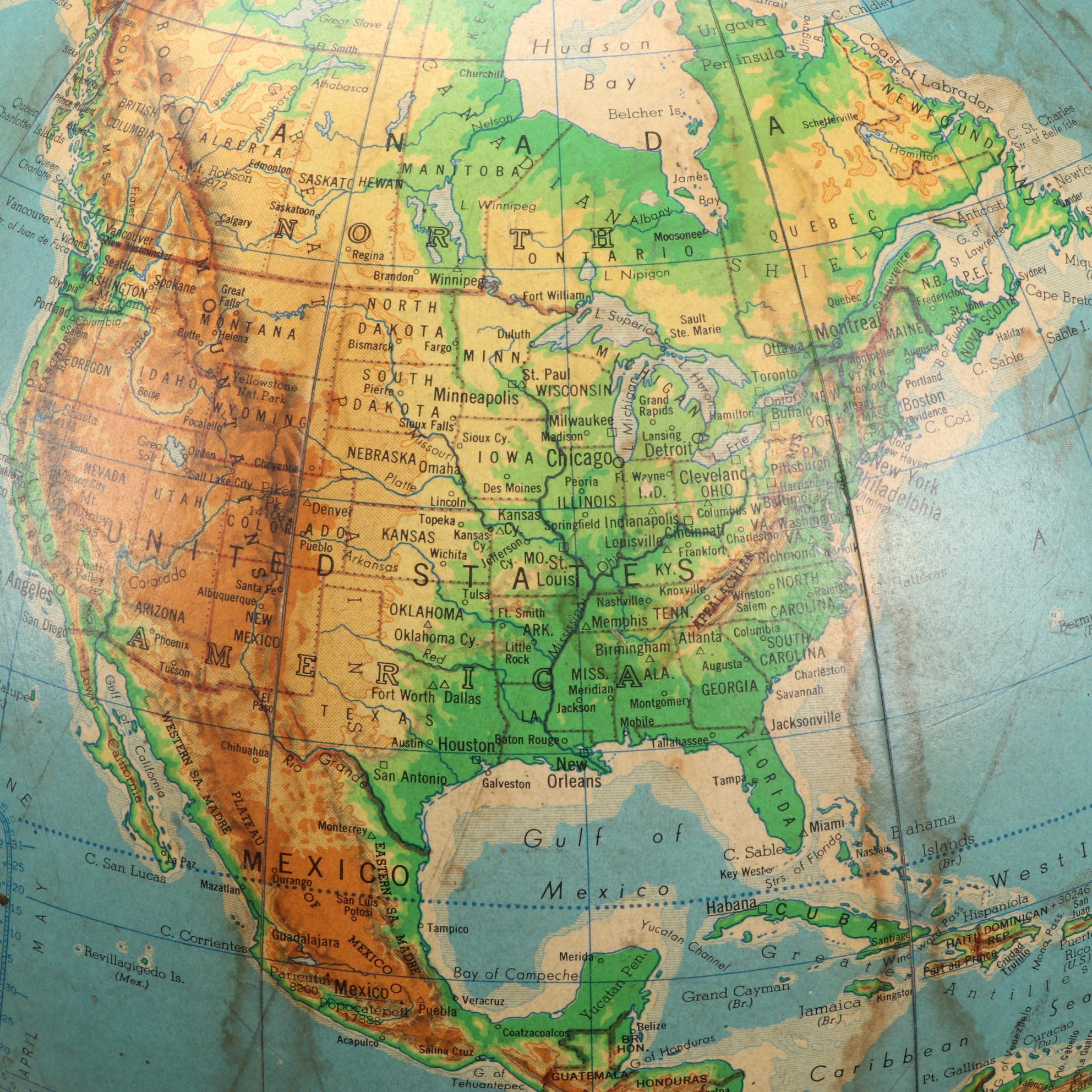 Cartocraft Physical-Political 16" Globe, Mid 20th Century