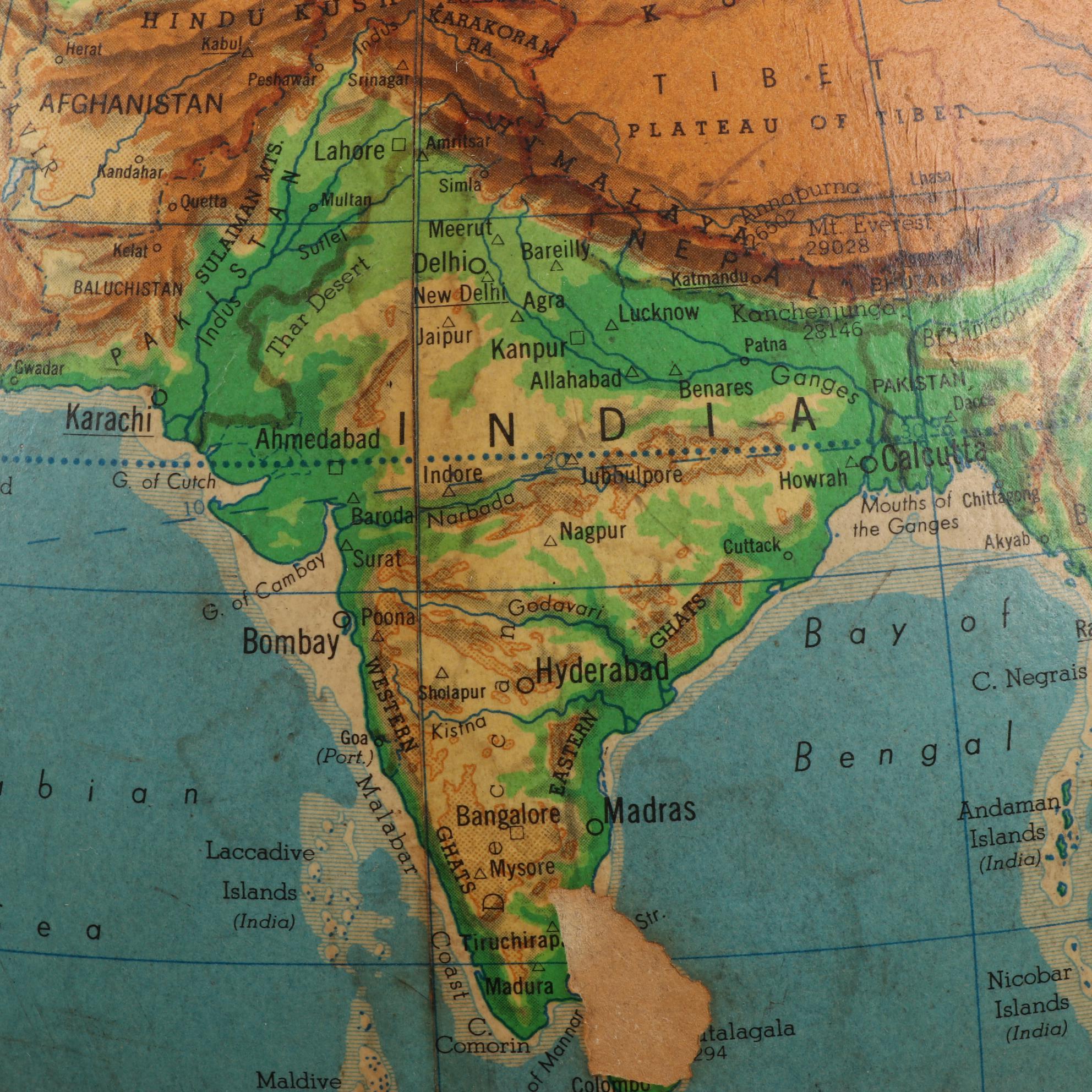 Cartocraft Physical-Political 16" Globe, Mid 20th Century