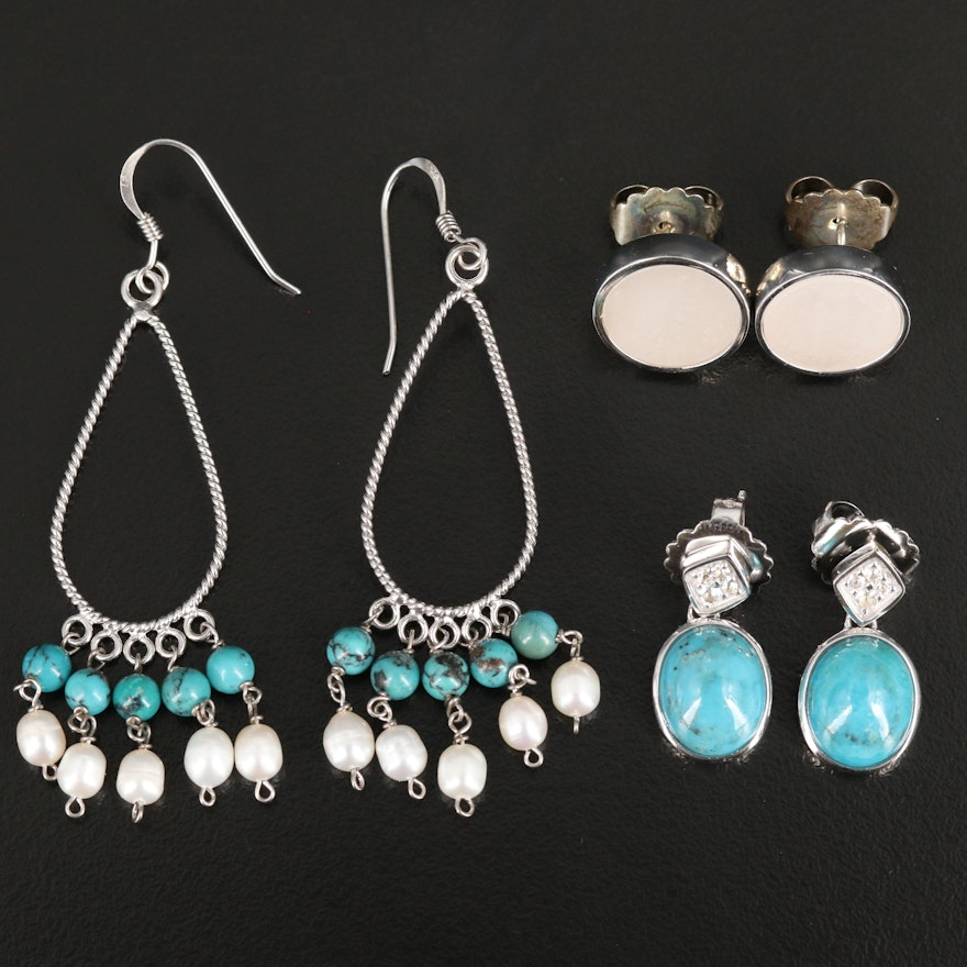 Sterling Pearl and Turquoise Earrings Selection