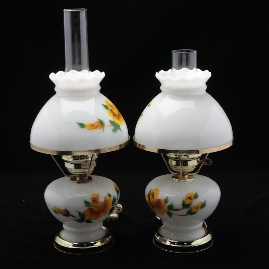 Milk Glass Victorian Style Floral Electric Lamps