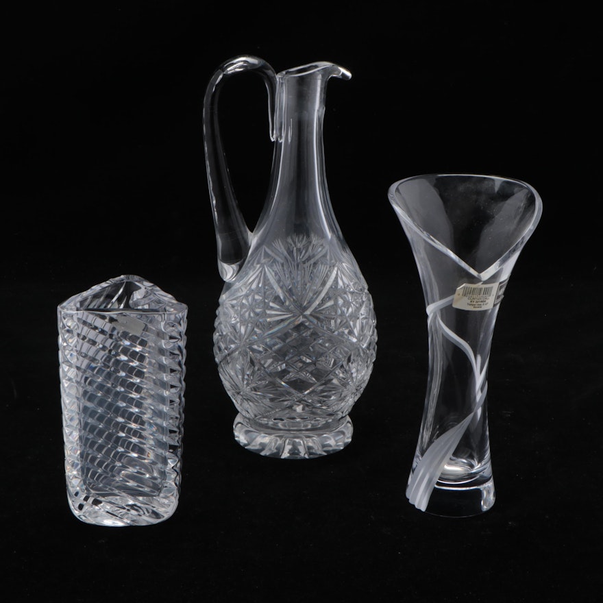 Mikasa Leaded Crystal Vase with Textured Glass Vase and Pitcher