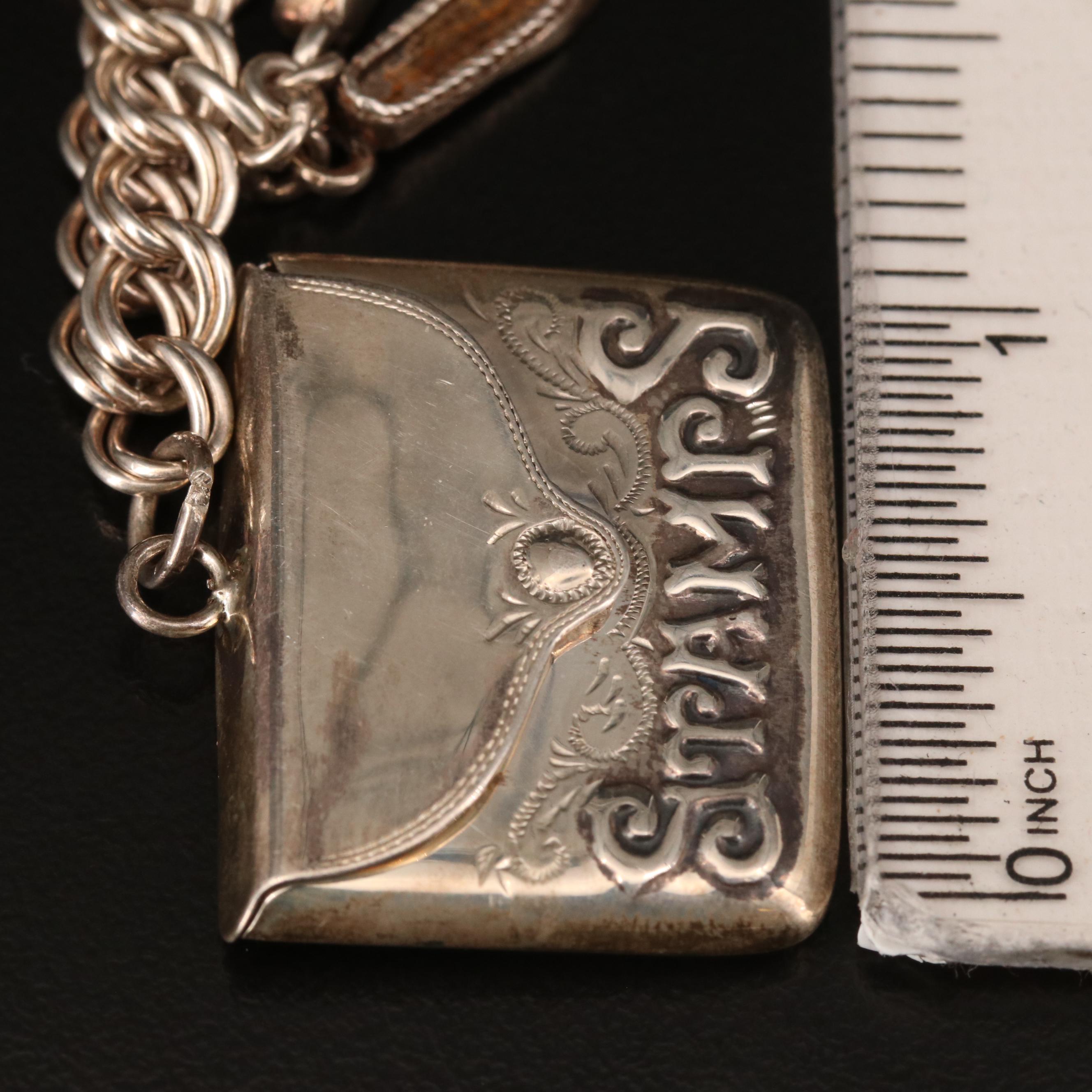 Sterling Silver Charm Bracelet Including Rhinestones and Enamel