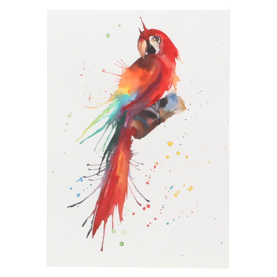 Anne Gorywine Watercolor Painting of Parrot