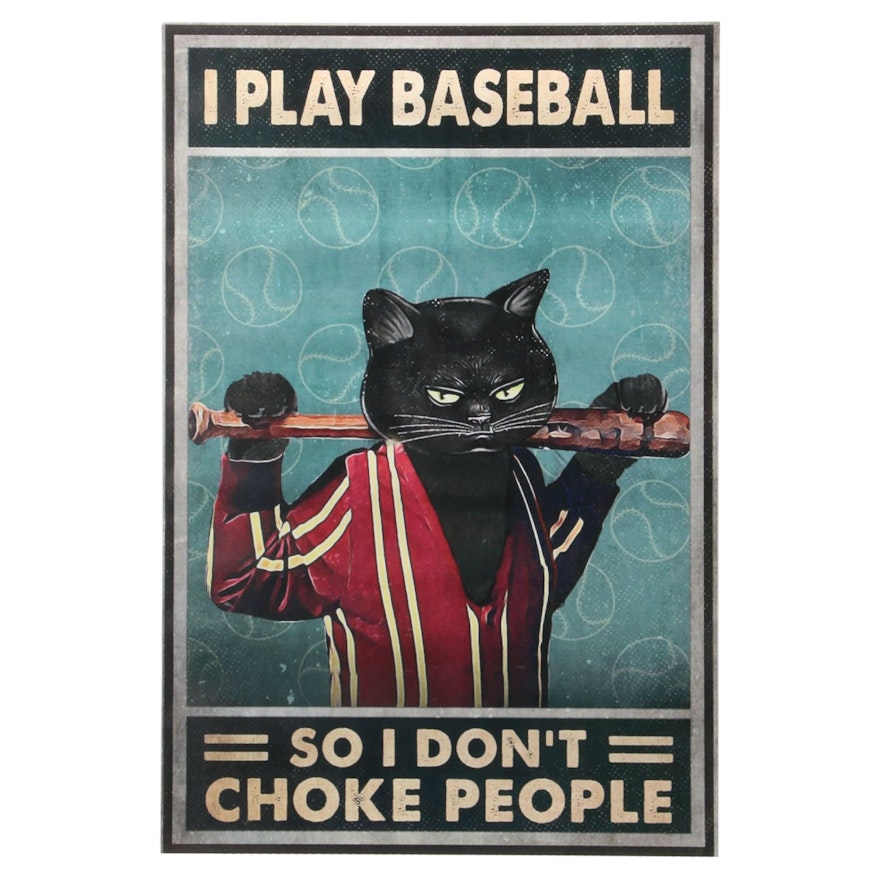 Giclée of Black Cat with Baseball Bat, 21st Century