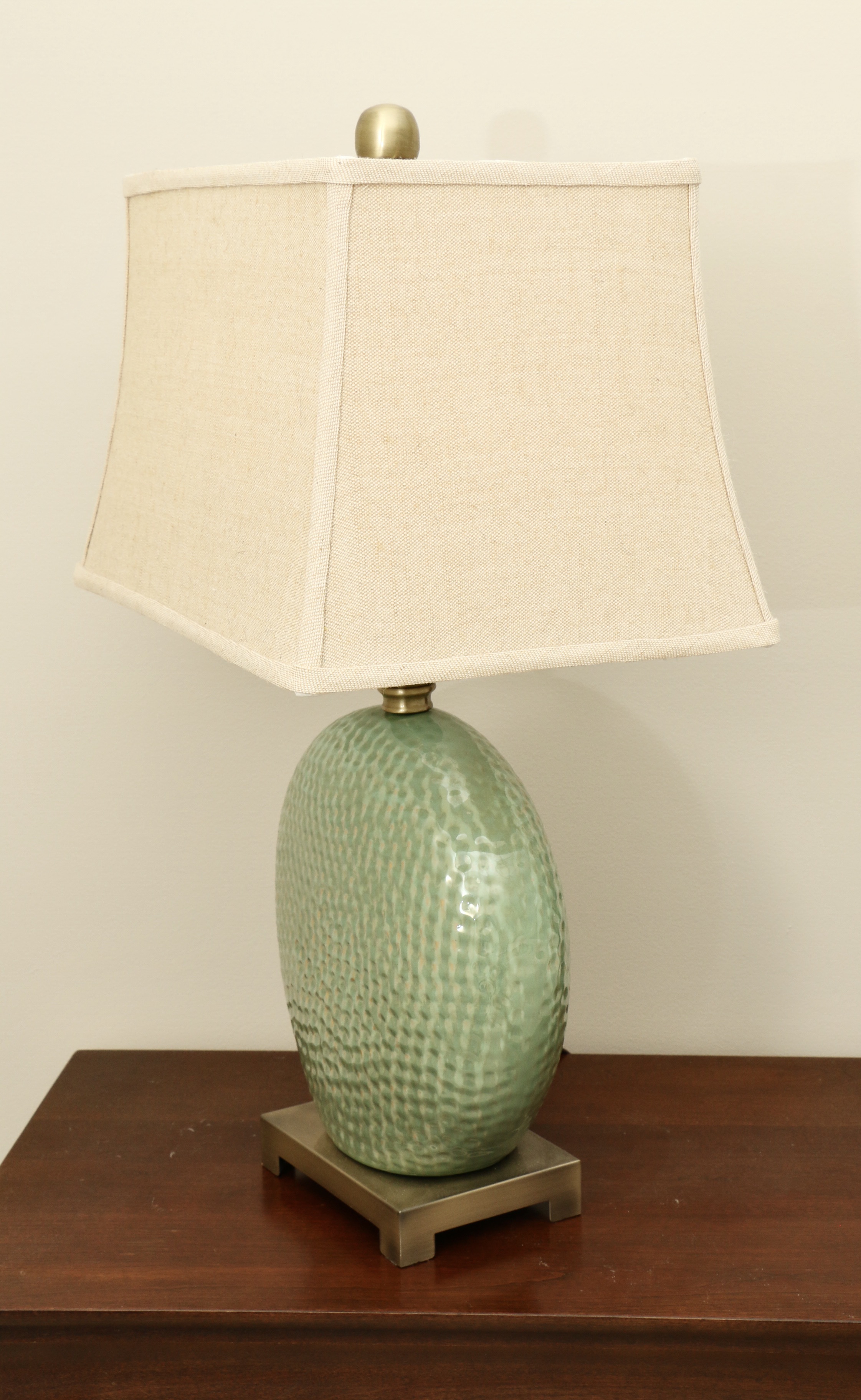 Uttermost "Destin" Disc-Shaped Green Ceramic Table Lamps, Pair