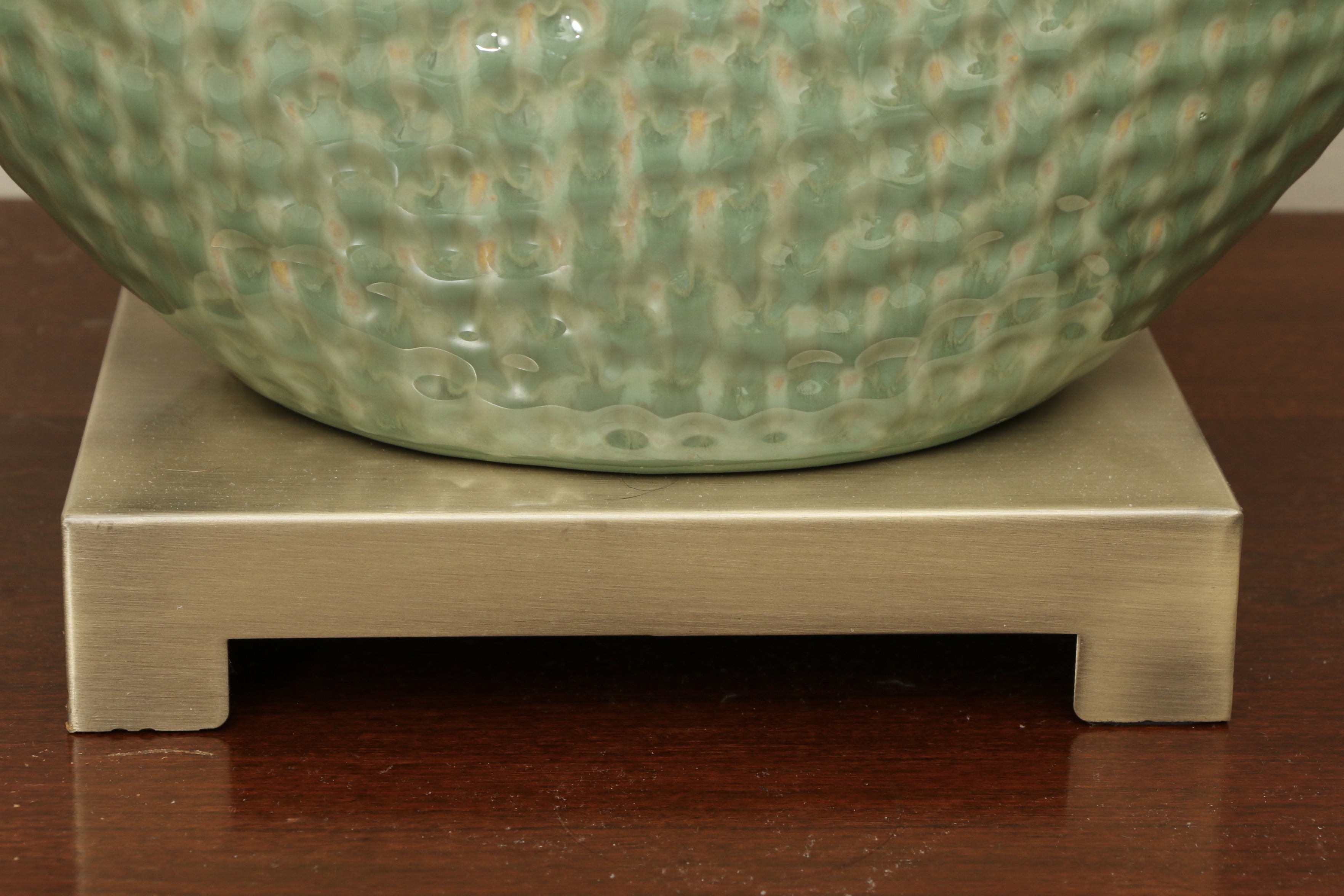 Uttermost "Destin" Disc-Shaped Green Ceramic Table Lamps, Pair