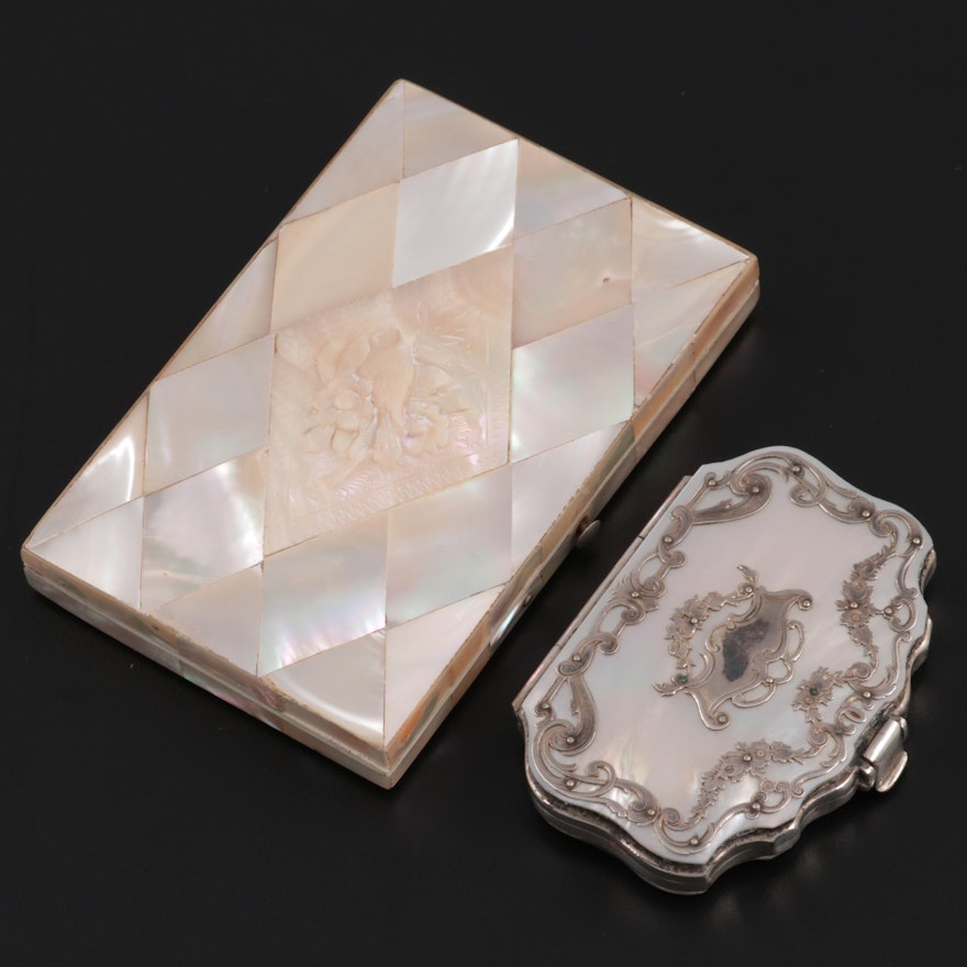 Mother-of-Pearl Wallet with Calling Cards and Mother-of-Pearl Coin Purse