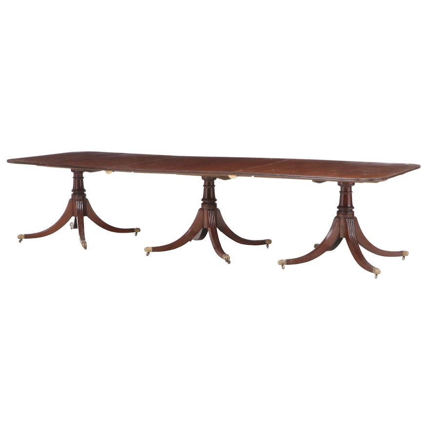 George III Style Triple-Pedestal Mahogany Dining Table