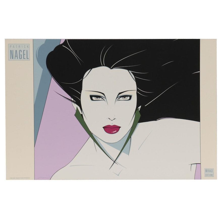 Serigraph After Patrick Nagel "Green Earrings," 1988