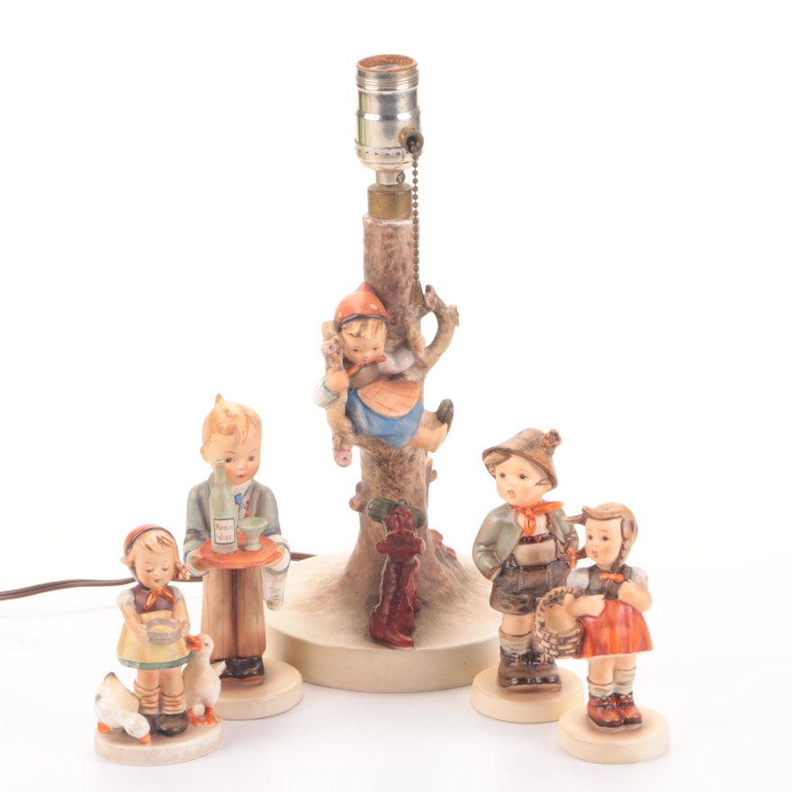 W. Goebel Porcelain Child's Lamp and Figurines