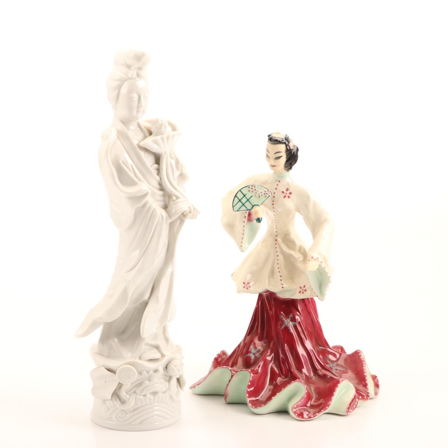 Goldcrest Ceramics "Chinese Girl with Fan" and Toyo Figurine of Kannon