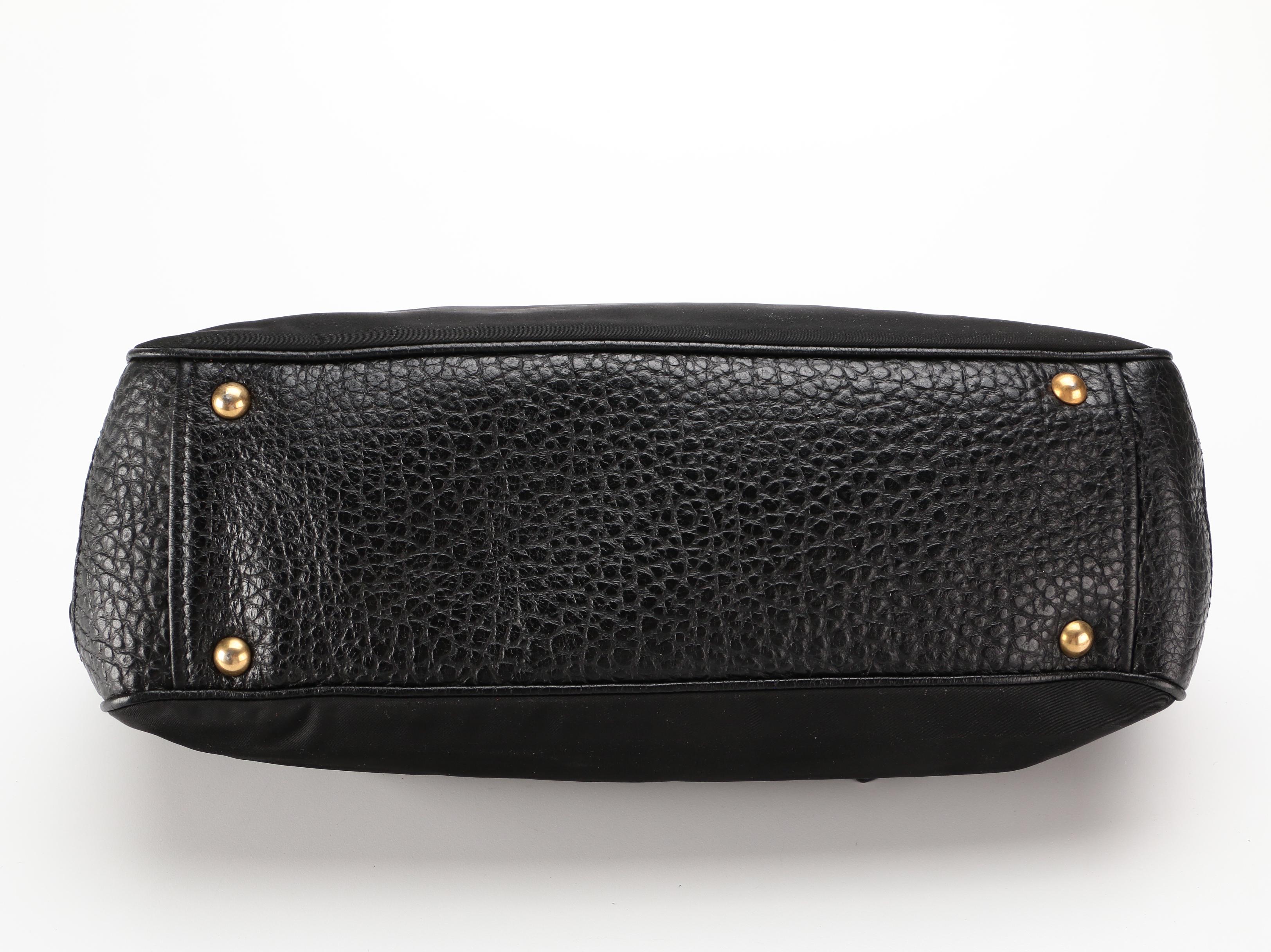 Prada Black Nylon and Grained Leather Shoulder Bag