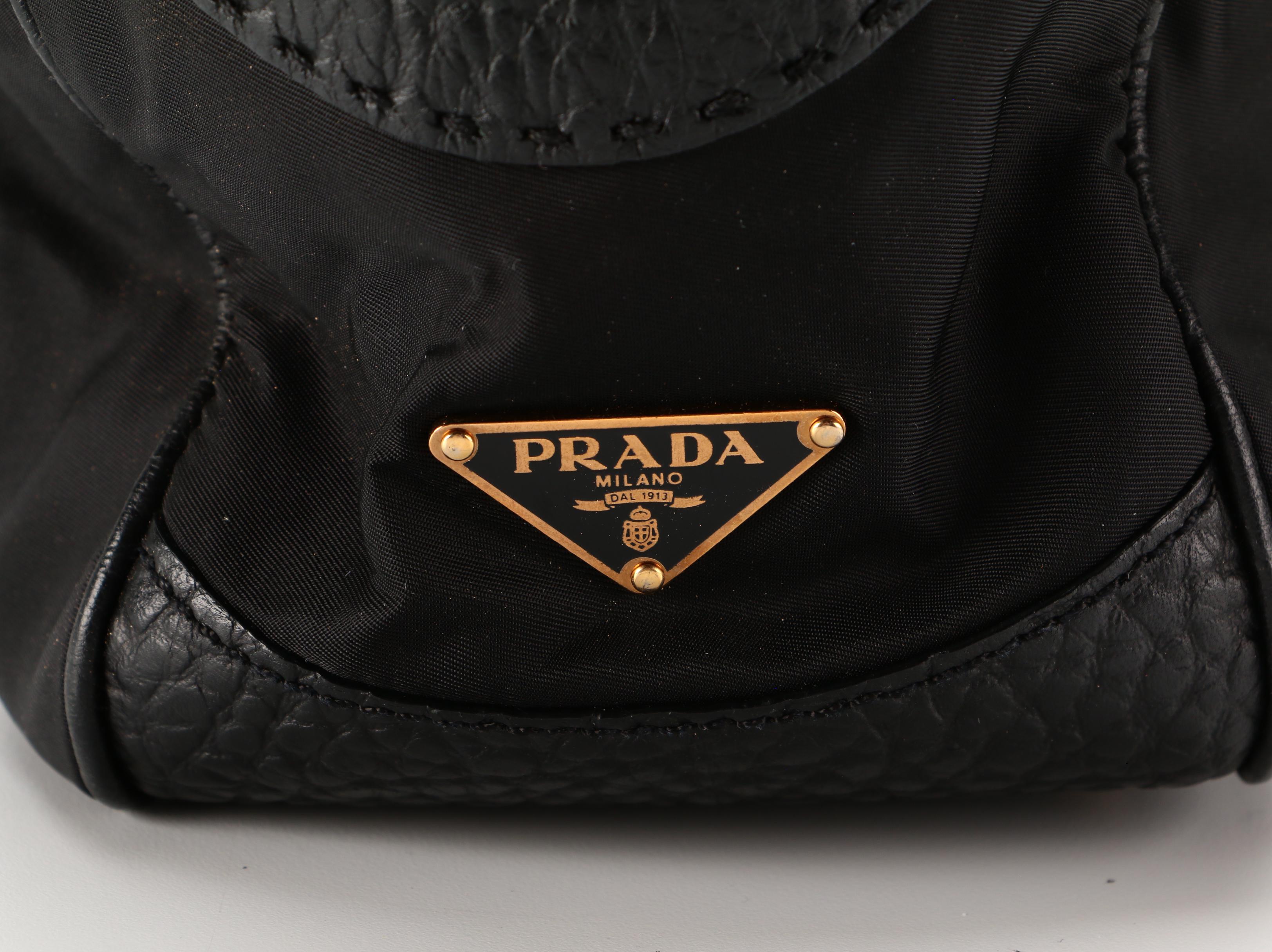 Prada Black Nylon and Grained Leather Shoulder Bag