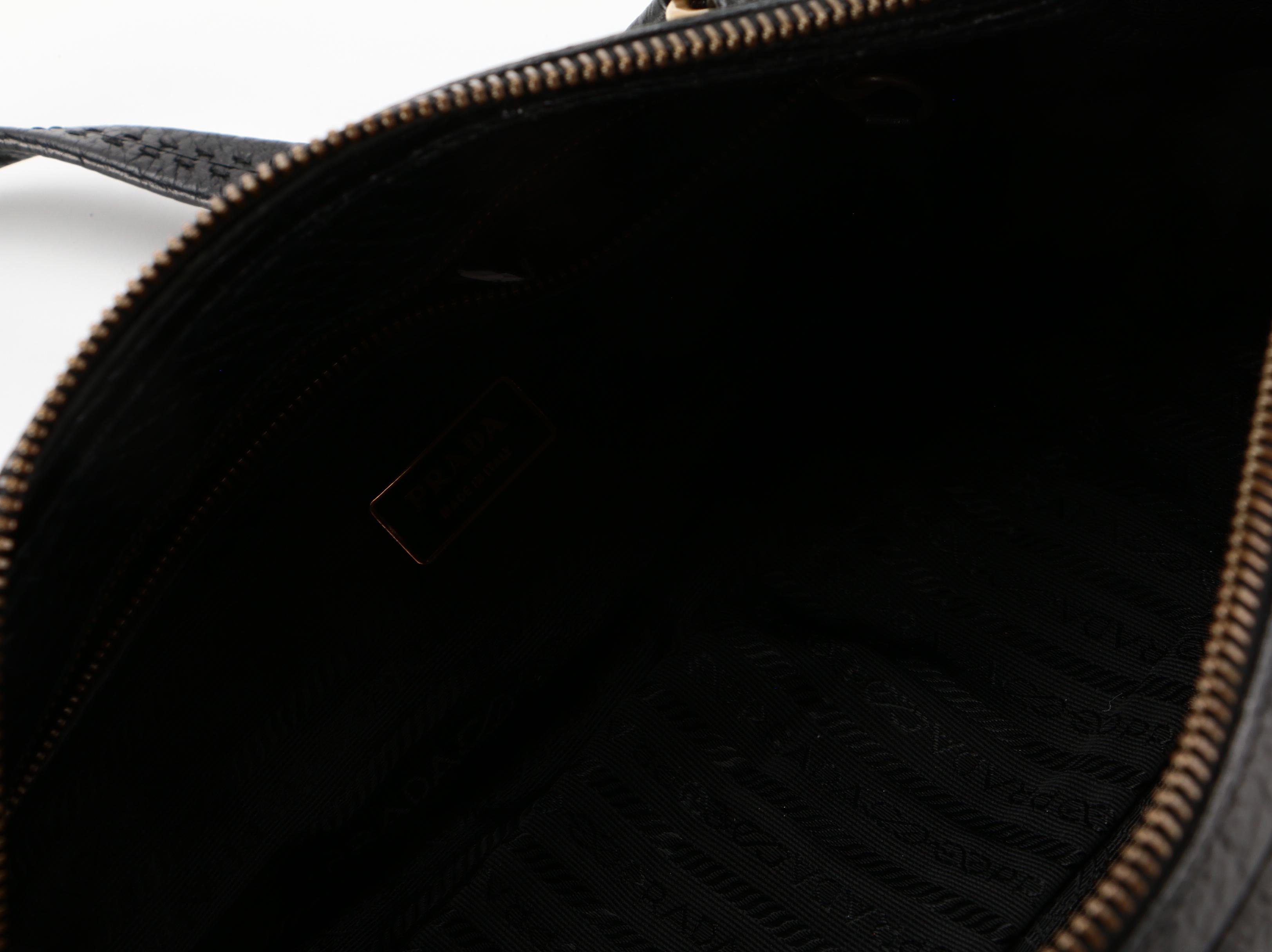 Prada Black Nylon and Grained Leather Shoulder Bag