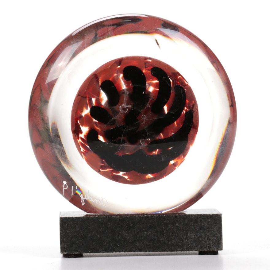 Andy Hudson Handblown Art Glass Paperweight with Granite Base