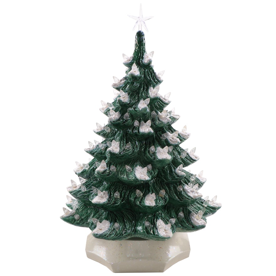 Illuminated Ceramic Christmas Tree with Base, Late 20th Century