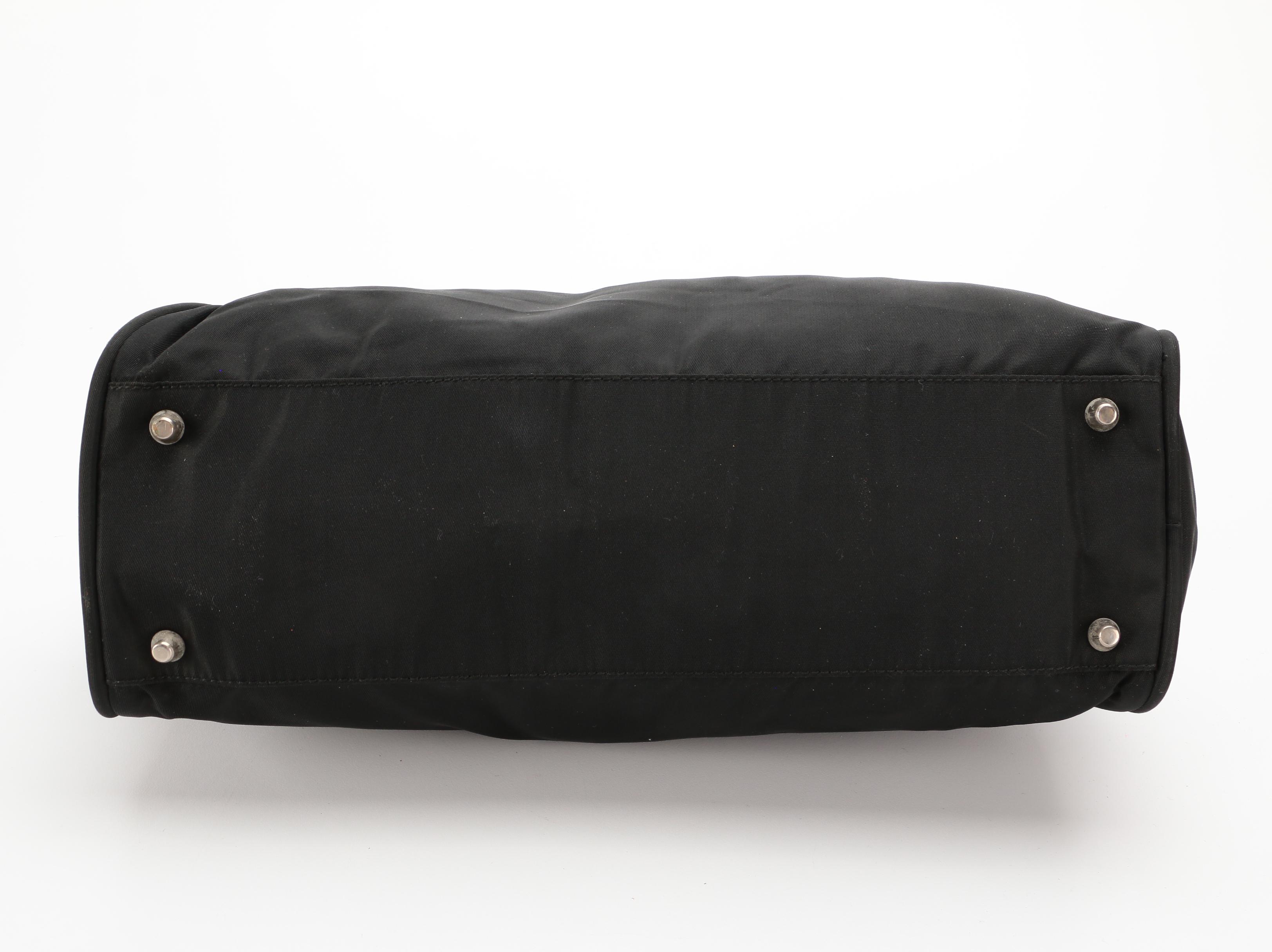 Prada Top Handle Bag in Black Tessuto Nylon with Leather Trim Handles