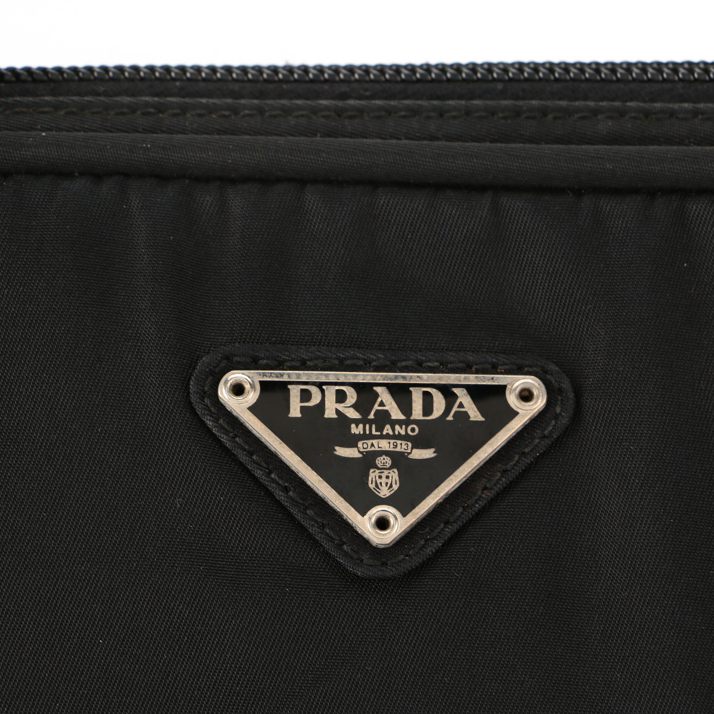 Prada Top Handle Bag in Black Tessuto Nylon with Leather Trim Handles