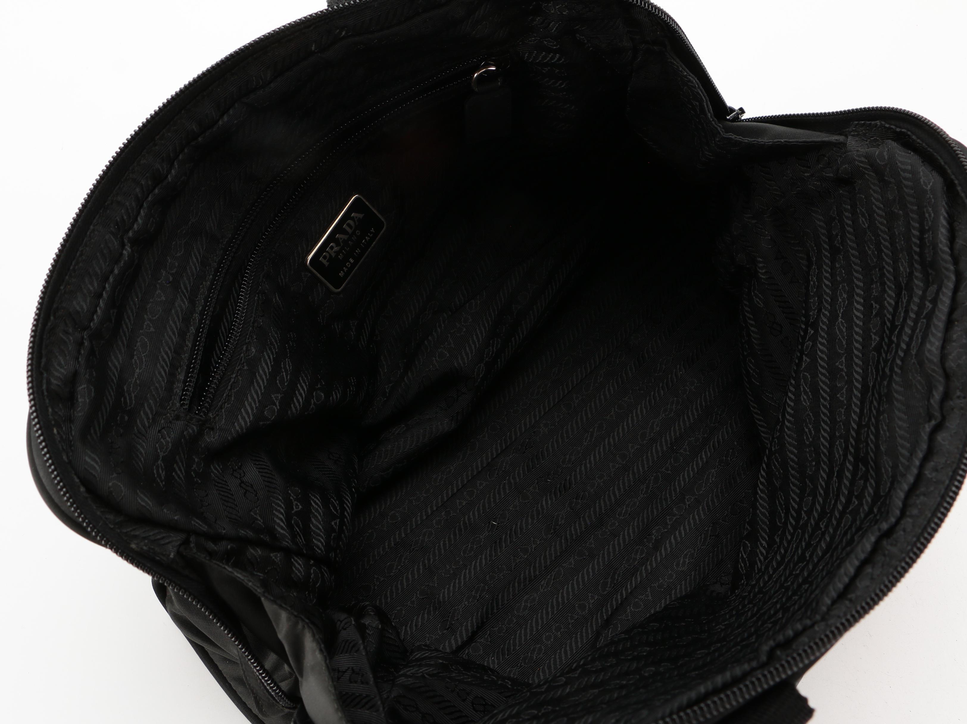 Prada Top Handle Bag in Black Tessuto Nylon with Leather Trim Handles