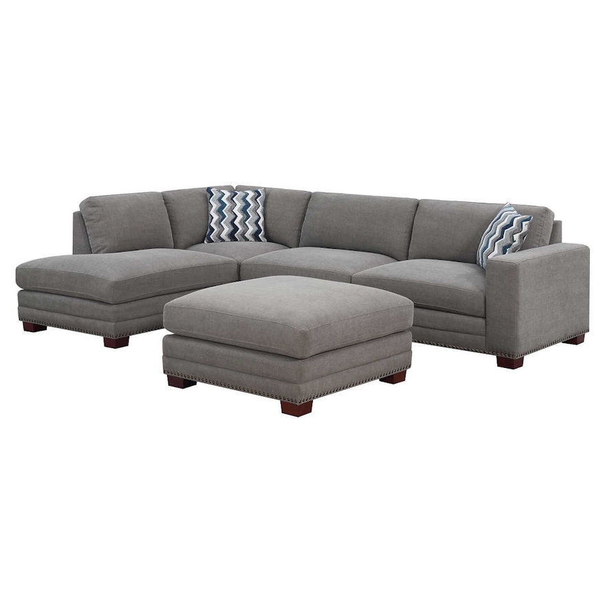 "Penelope" Two-Piece Fabric Upholstered Sectional with Ottoman