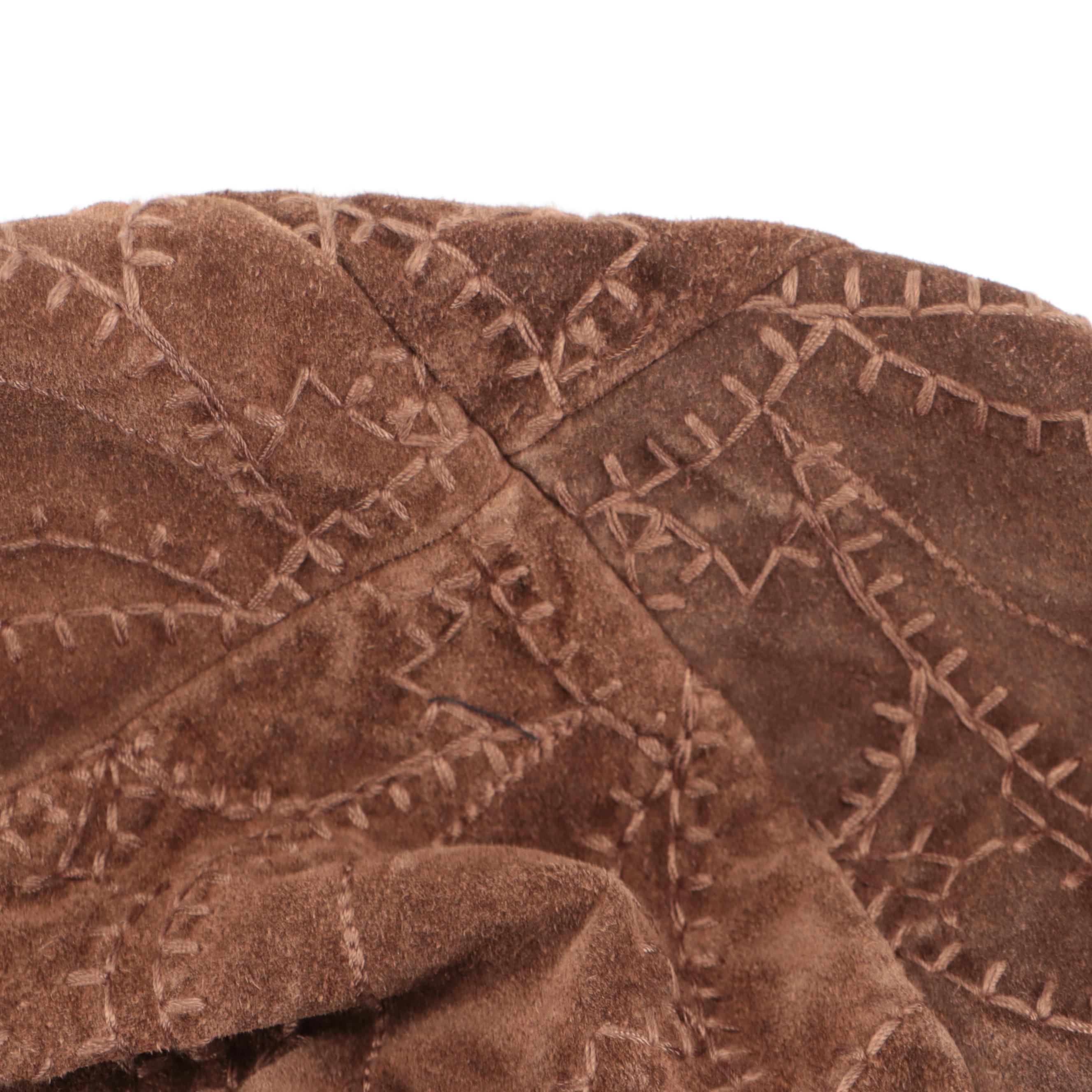 Prada Brown Suede Drawstring Hobo Bag with Stitching Details and Tasseled Strap