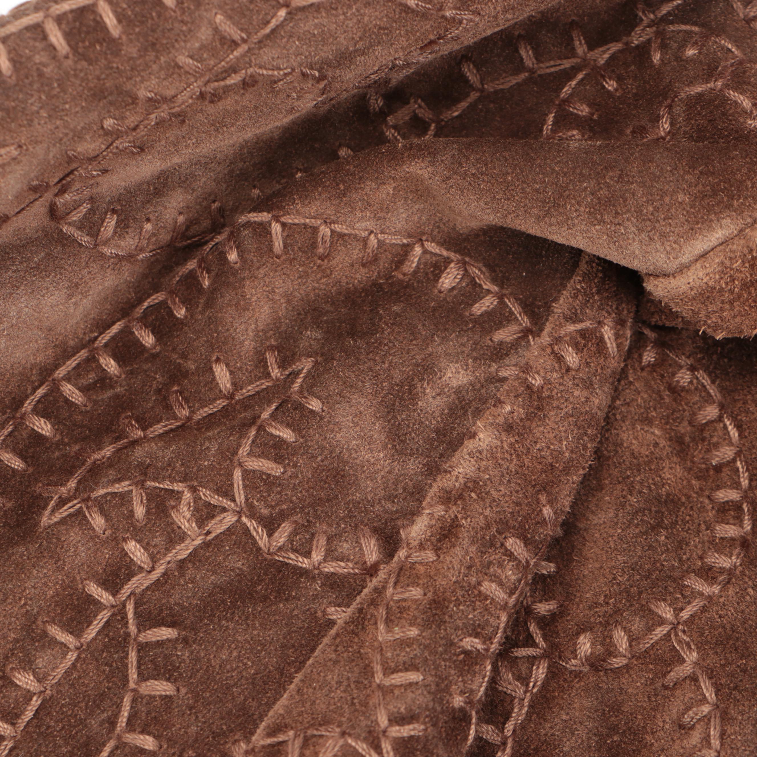 Prada Brown Suede Drawstring Hobo Bag with Stitching Details and Tasseled Strap