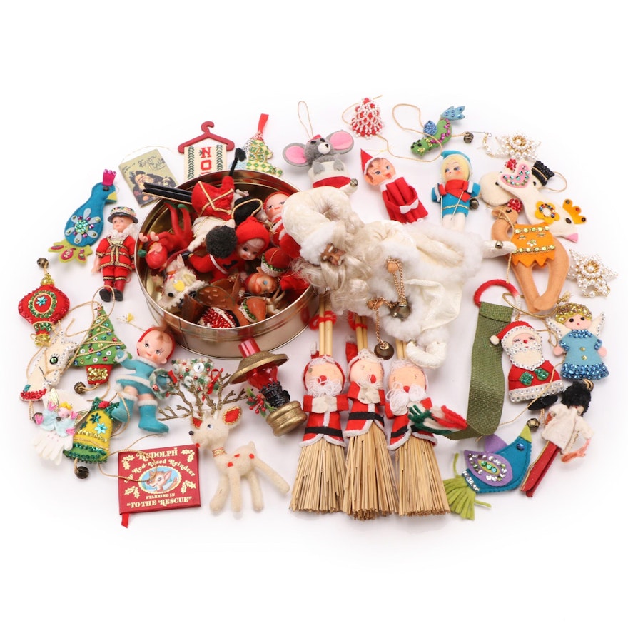 Elf, Santa, Angel, and More Ornaments with Other Holiday Decor