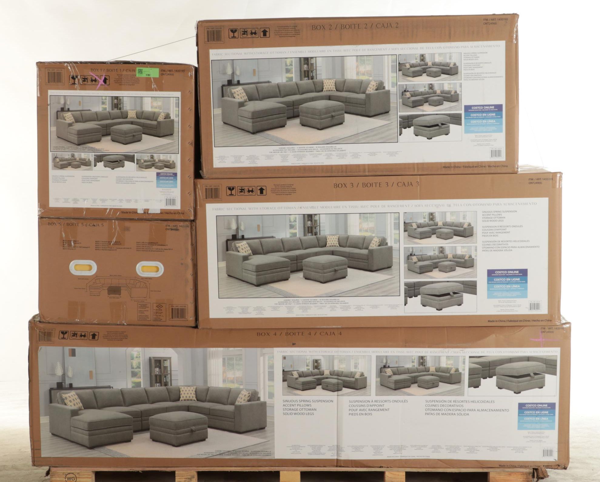 "Amberley" Modern Fabric Sectional with Storage Ottoman