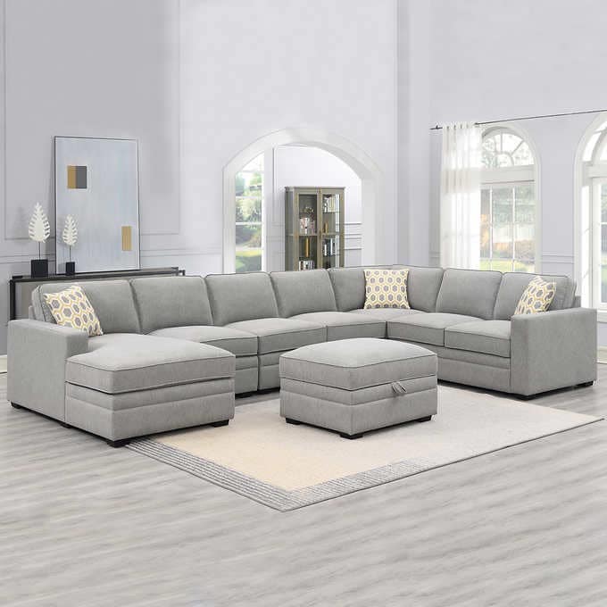 "Amberley" Modern Fabric Sectional with Storage Ottoman
