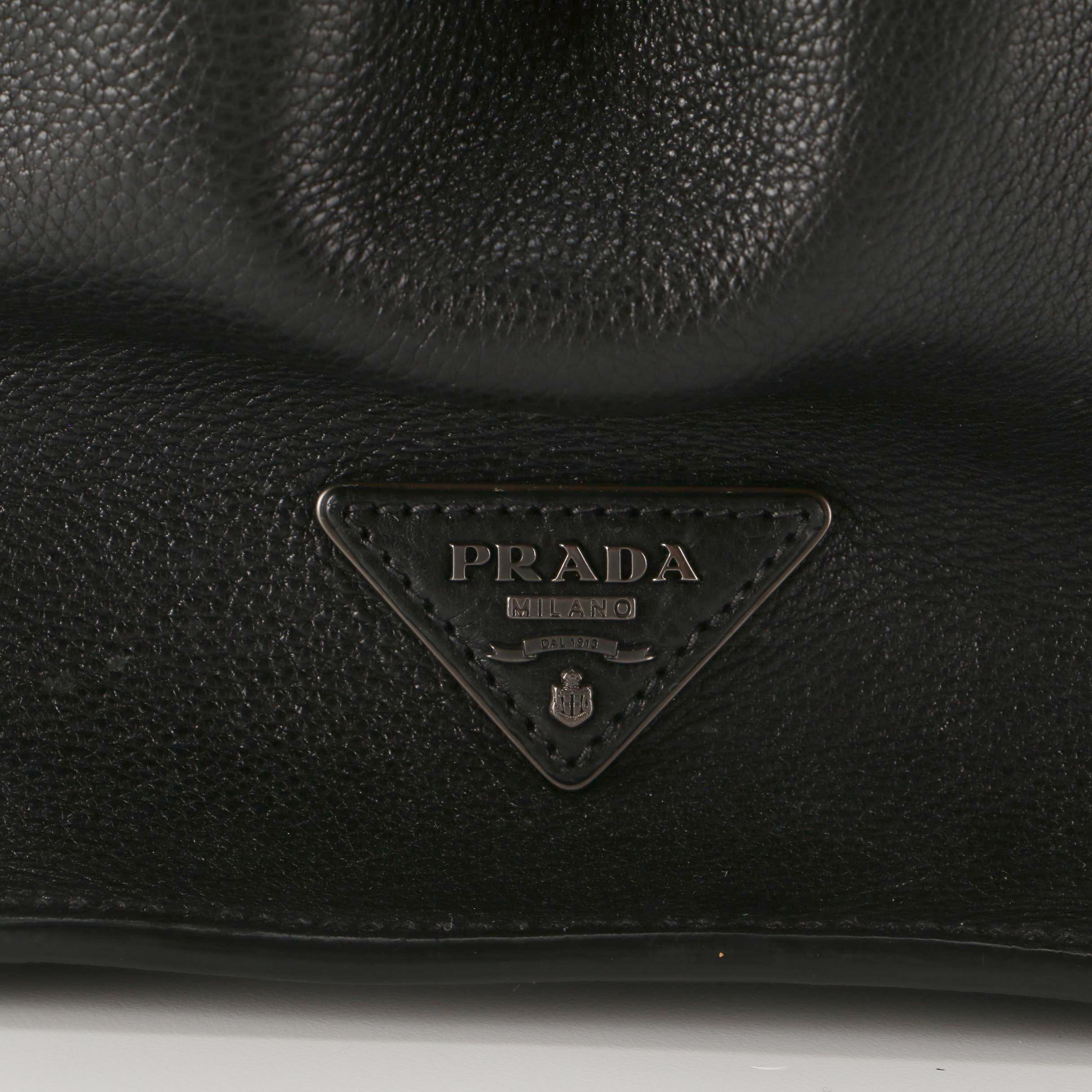 Prada Large Convertible Satchel in Black and Navy Leather