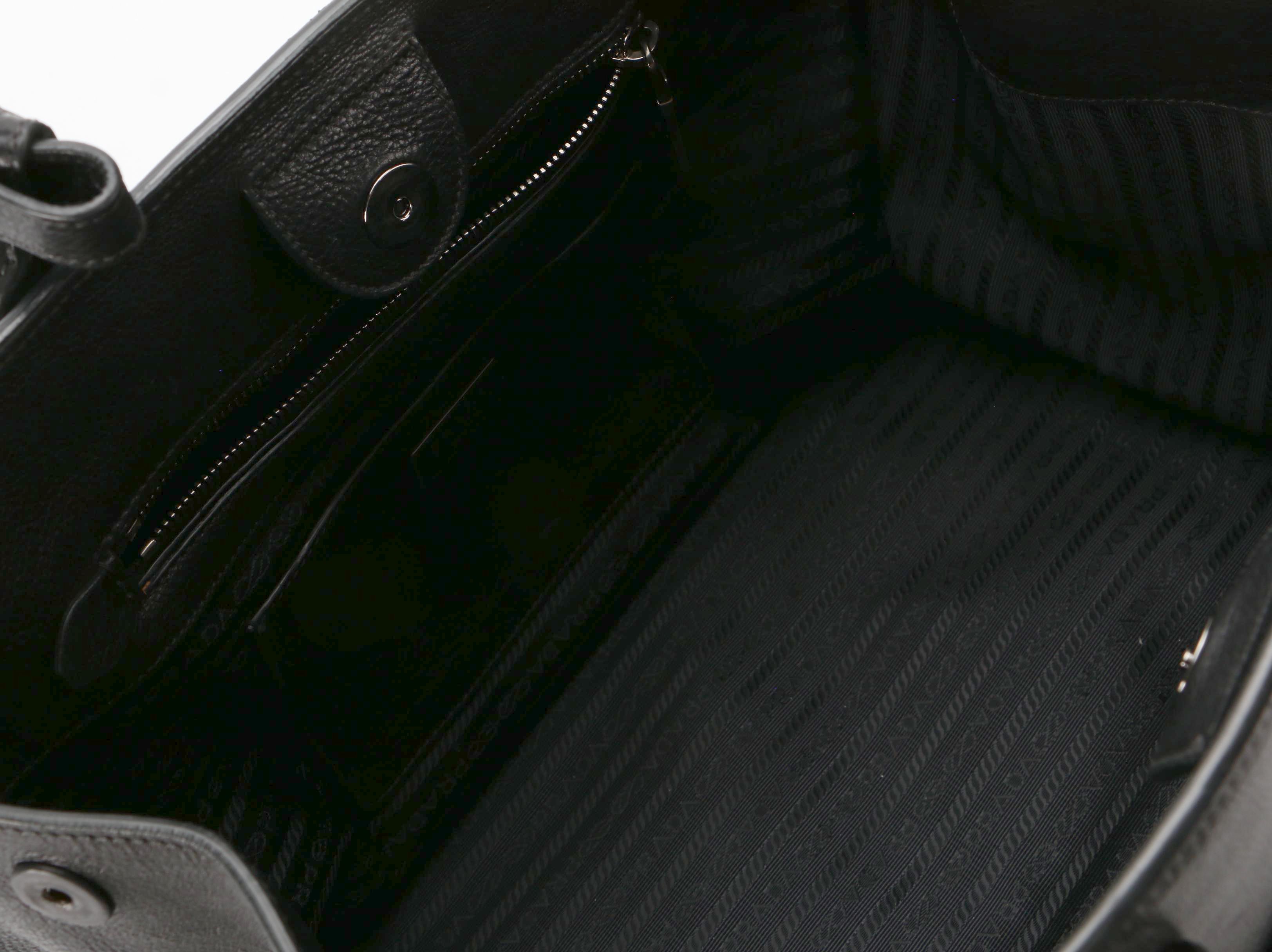 Prada Large Convertible Satchel in Black and Navy Leather