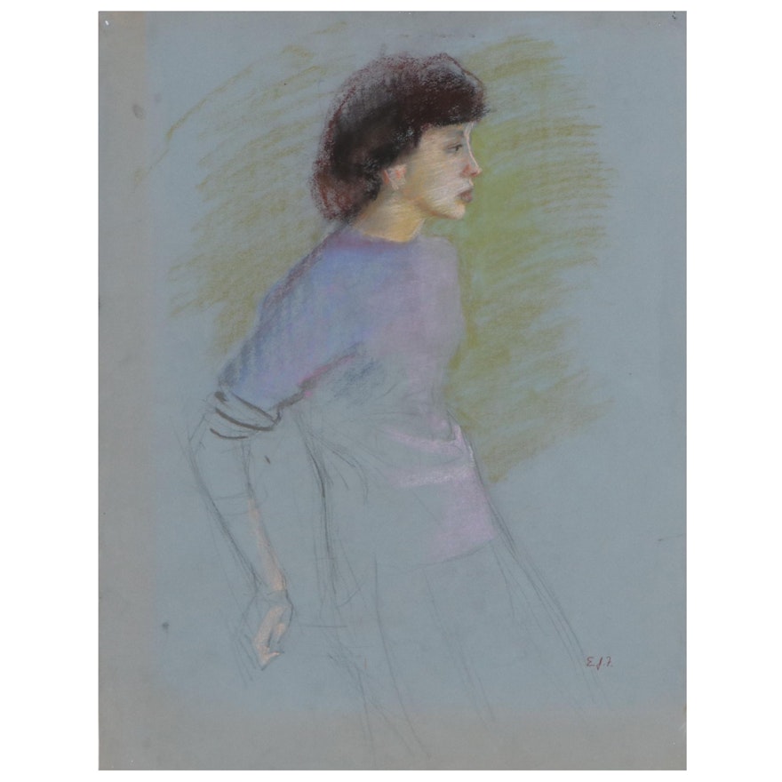 Edmond J. Fitzgerald Pastel Portrait of Woman, Mid-20th Century