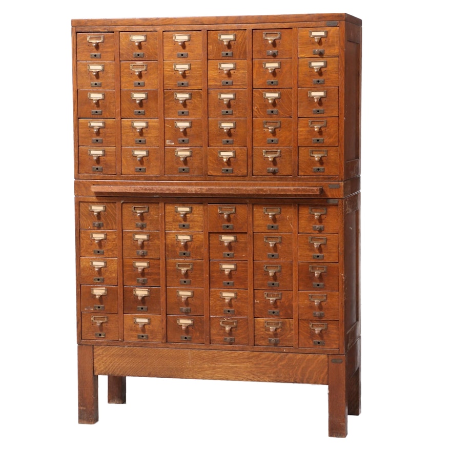 Arts and Crafts Style Oak Library Card Catalog Cabinet
