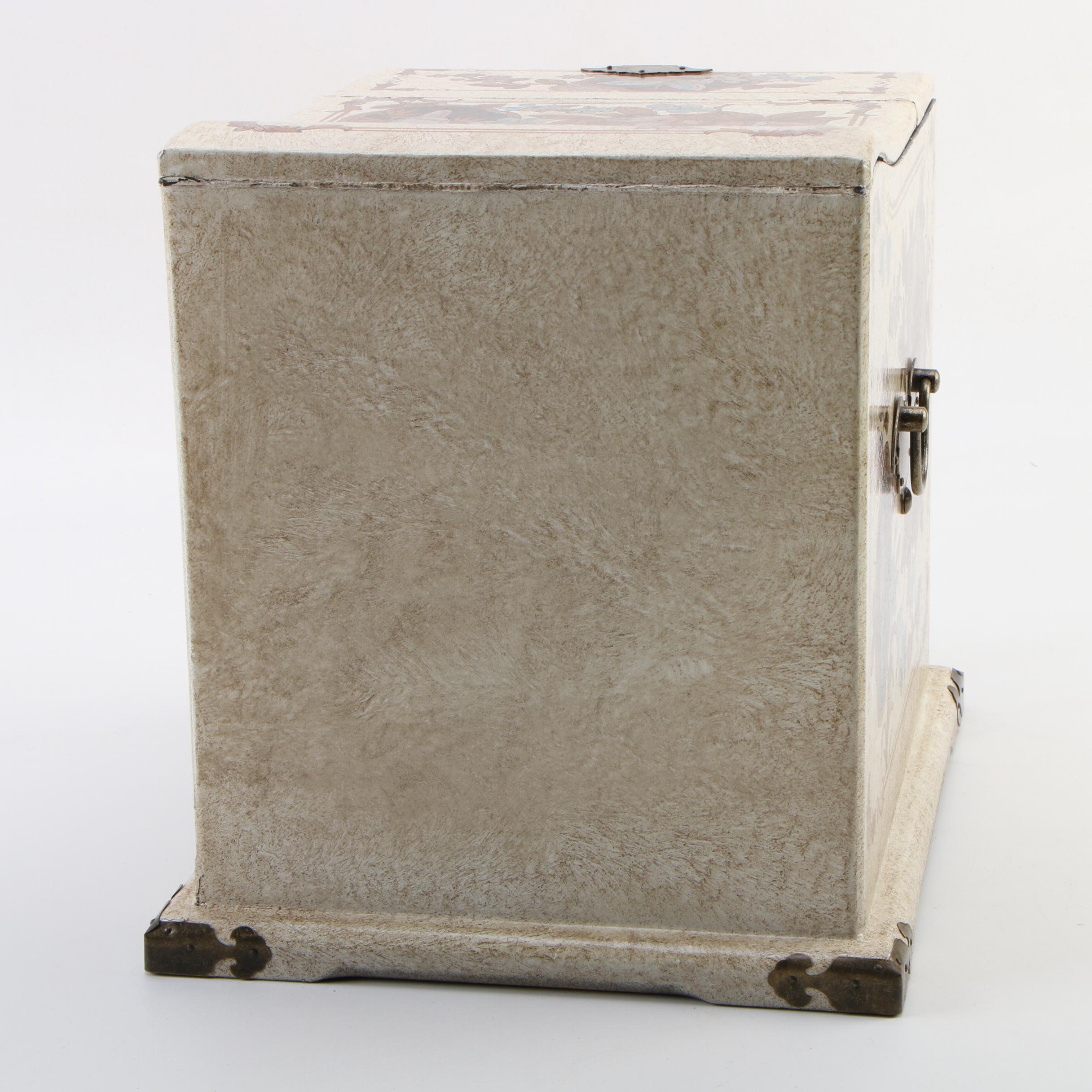 Japanese Metal Mounted Lacquered Tansu Style Jewelry Box with Fold-Out Mirror