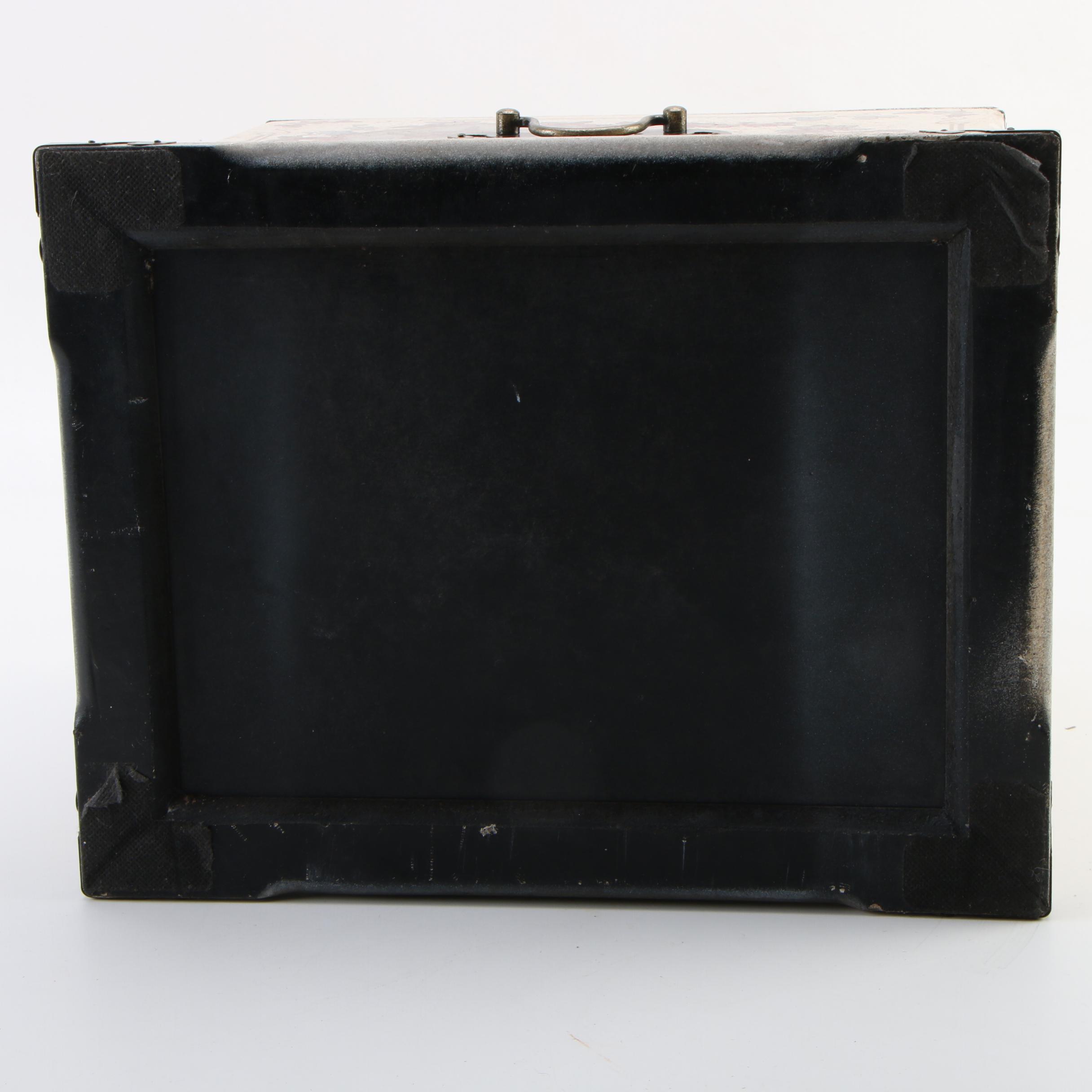 Japanese Metal Mounted Lacquered Tansu Style Jewelry Box with Fold-Out Mirror