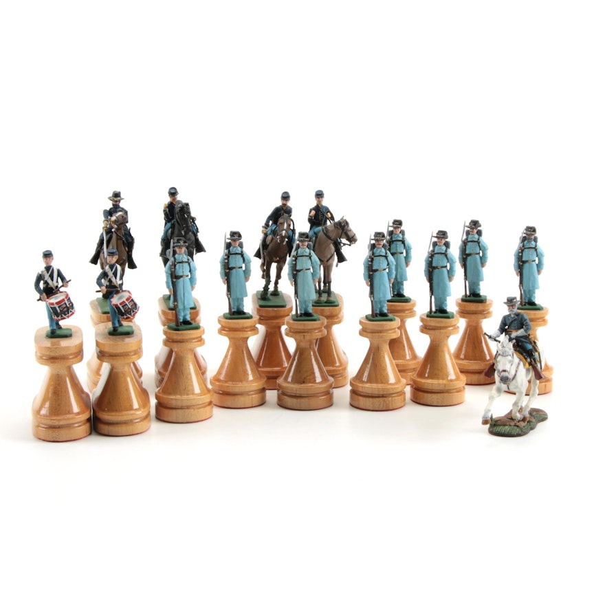 American Civil War Themed Cast Metal Figurines on Wooden Stands