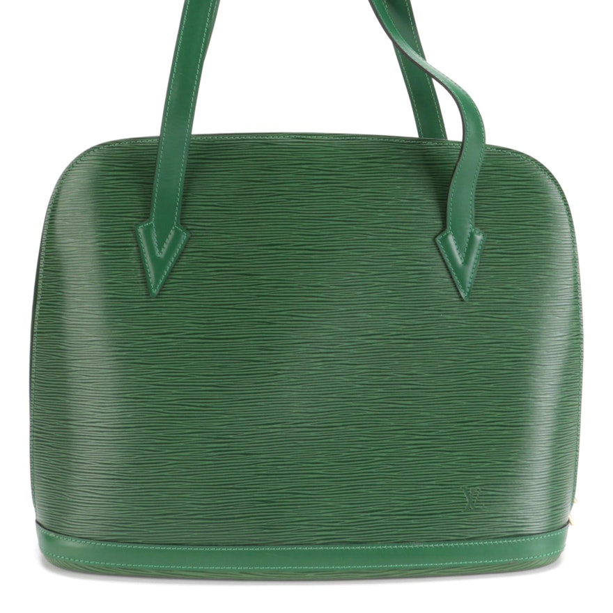 Louis Vuitton Lussac Shoulder Bag in Borneo Green Epi and Smooth Leather