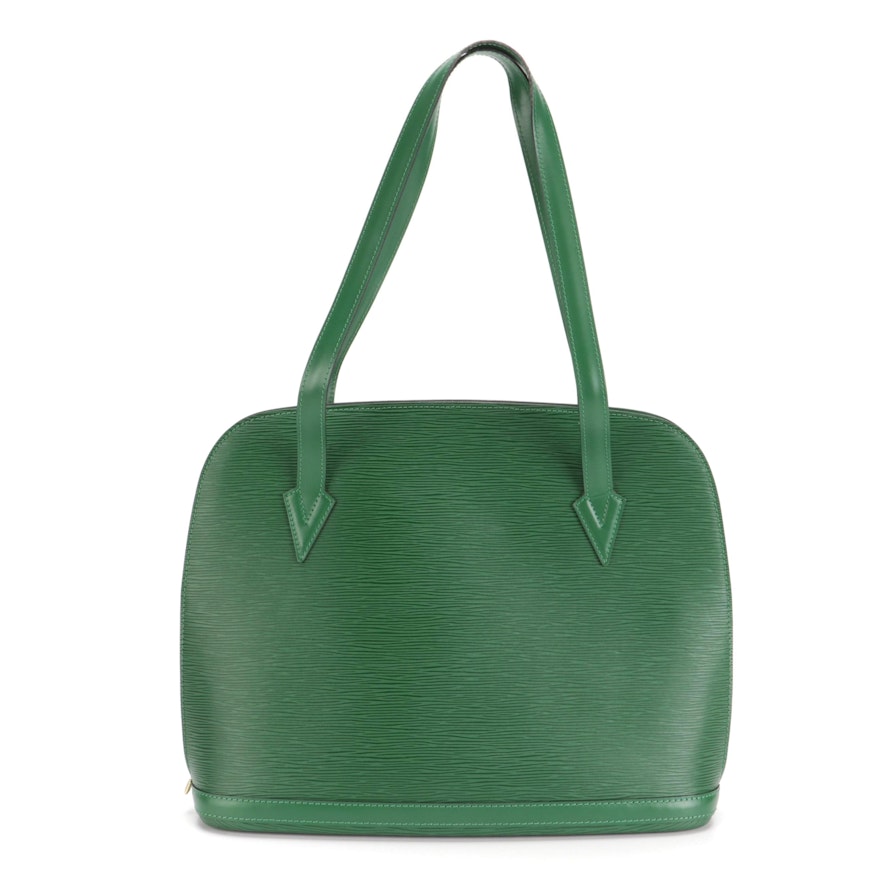 Louis Vuitton Lussac Shoulder Bag in Borneo Green Epi and Smooth Leather