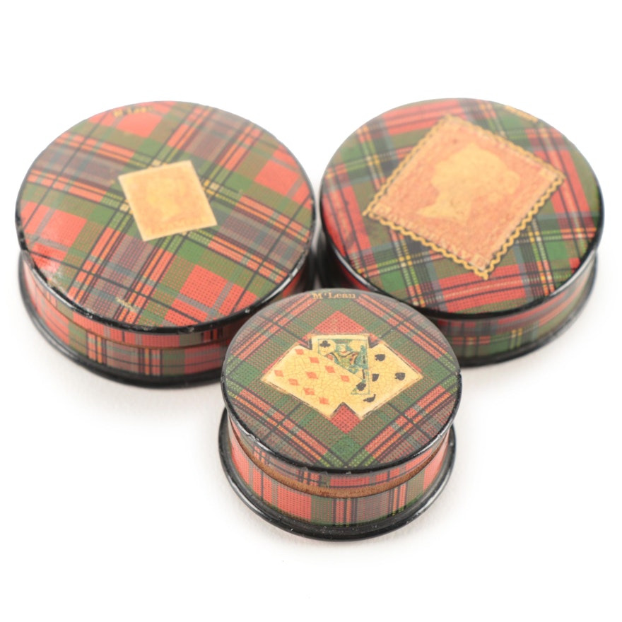 Scottish Tartan Mauchline Stamp and Other Boxes, Late 19th Century
